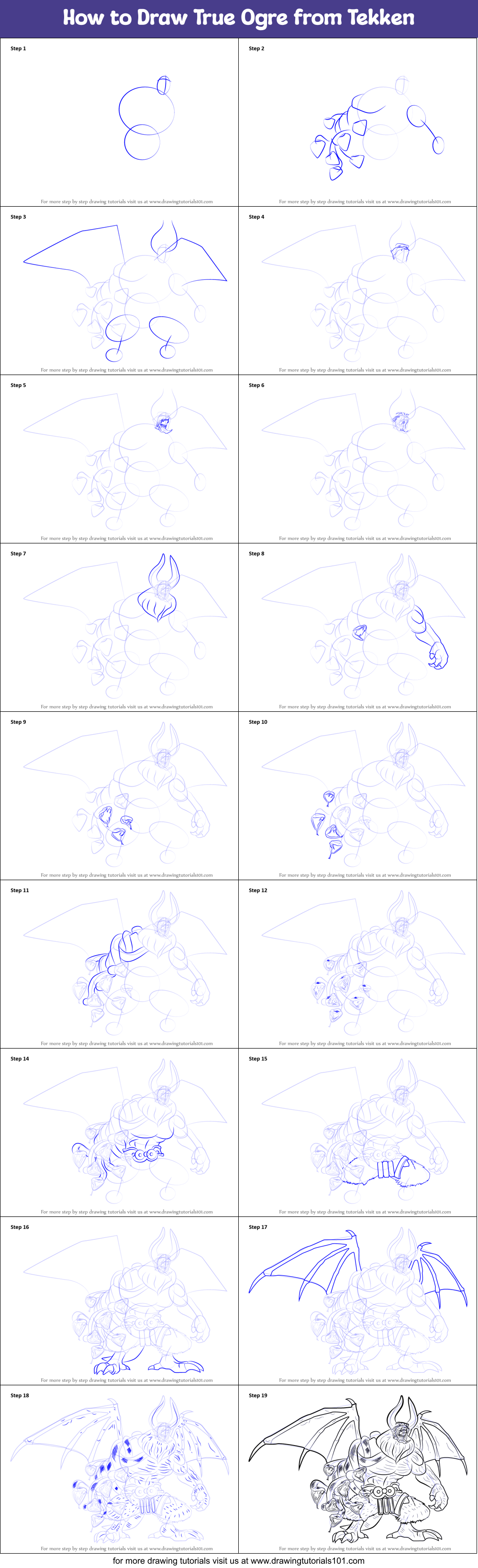 How to Draw True Ogre from Tekken Printable Step by Step