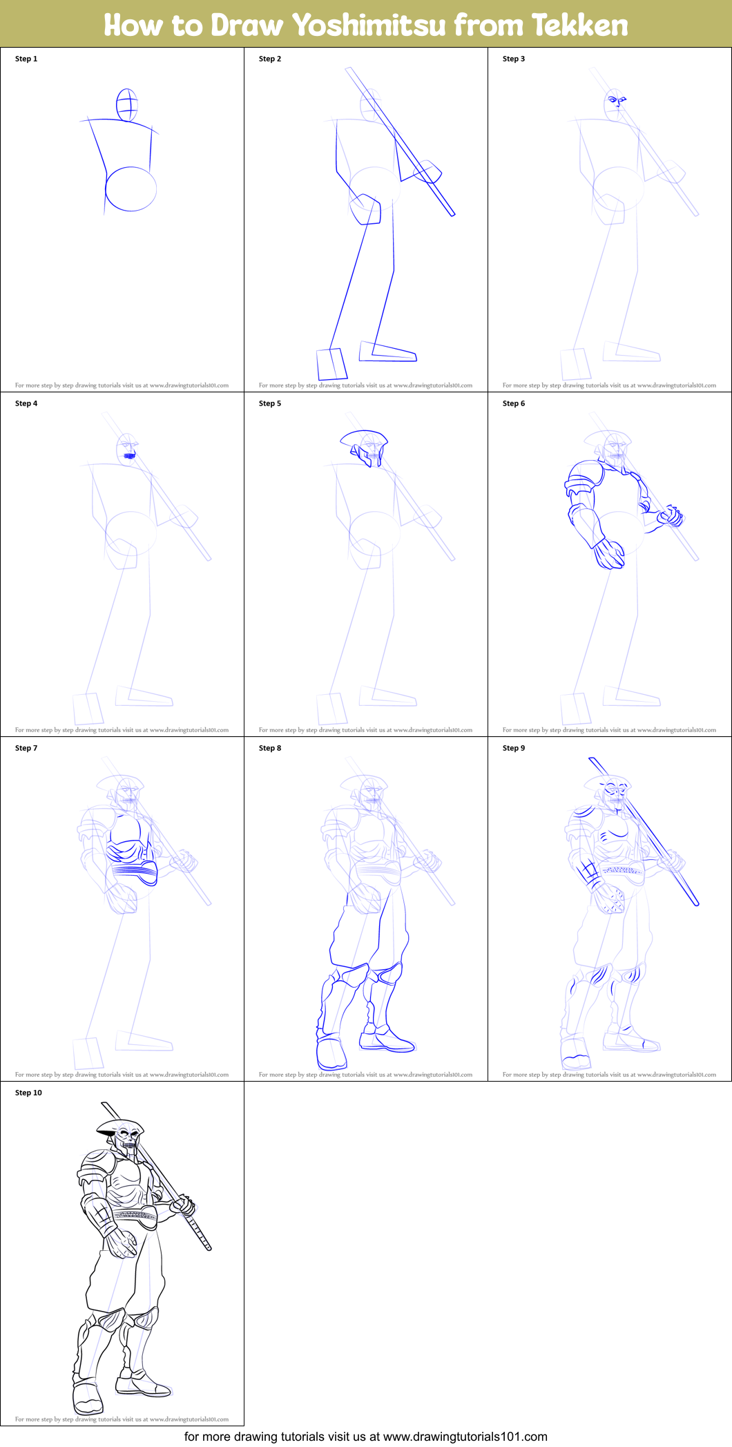How to Draw Yoshimitsu from Tekken Printable Step by Step