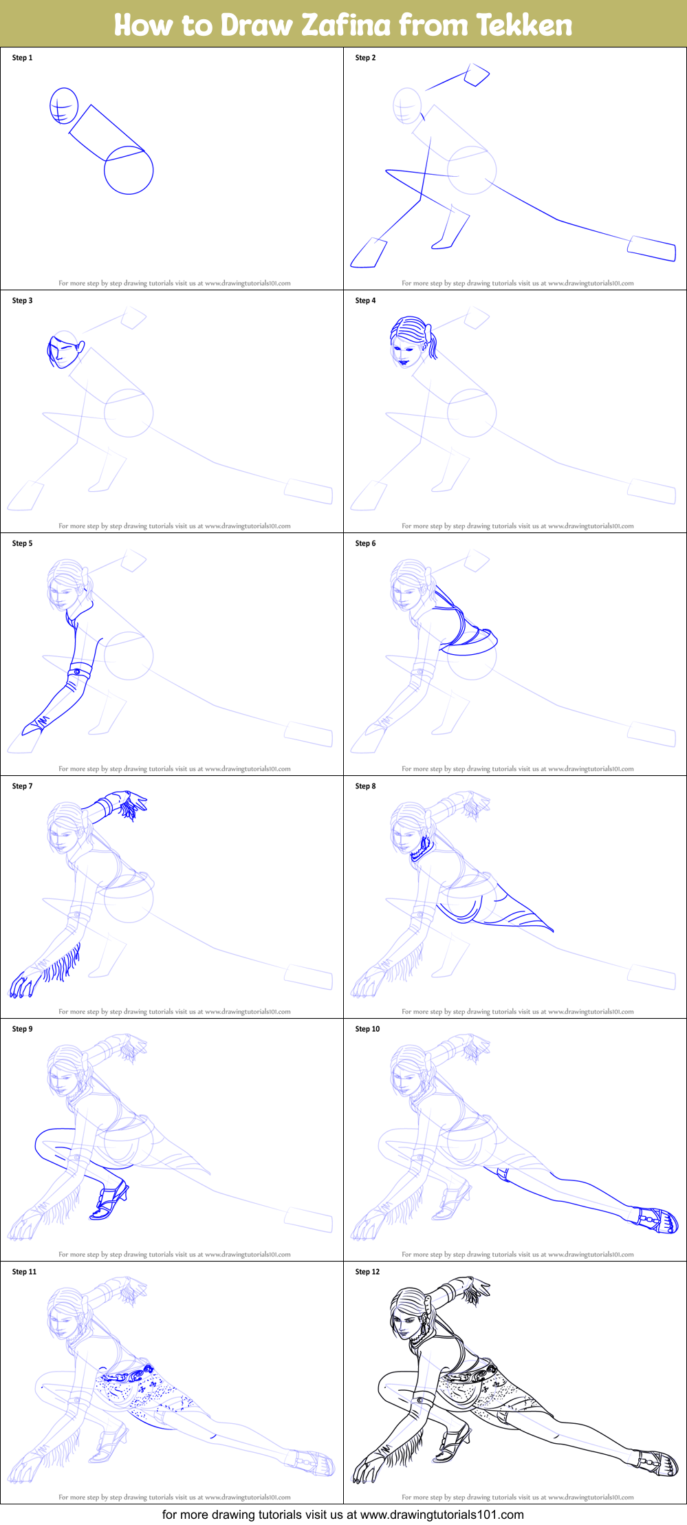 How to Draw Zafina from Tekken Printable Step by Step