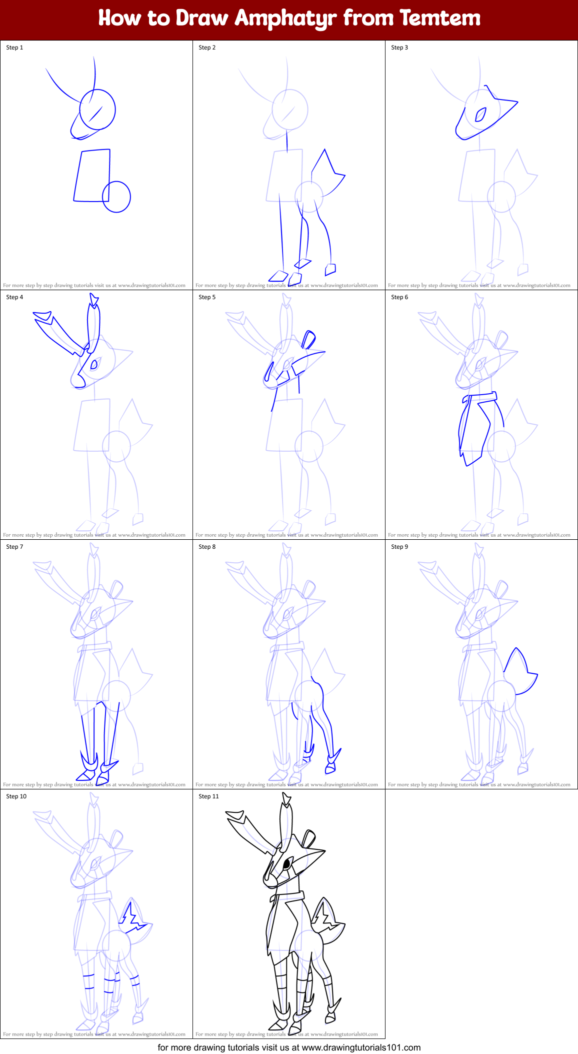 How to Draw Amphatyr from Temtem Printable Step by Step