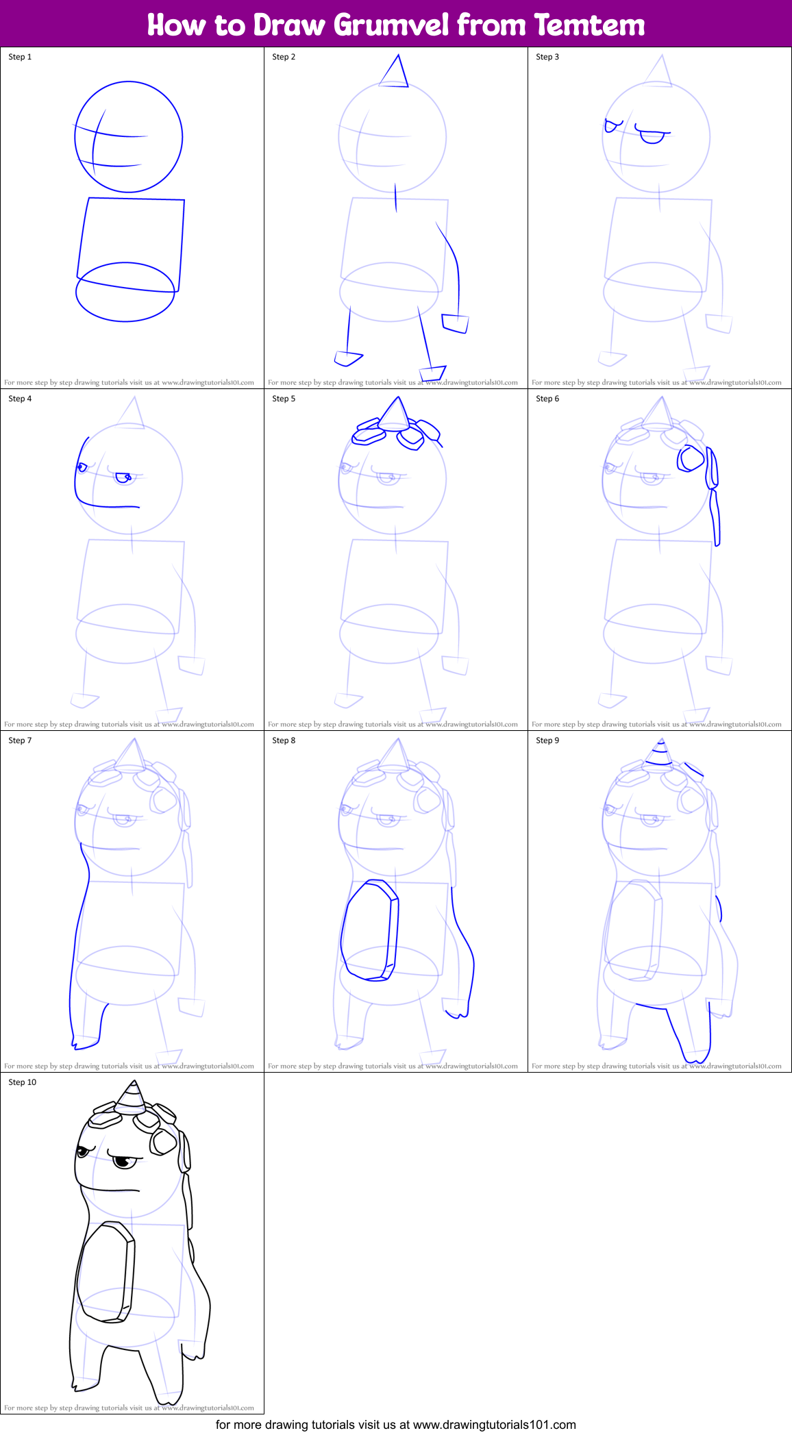 How to Draw Grumvel from Temtem Printable Step by Step