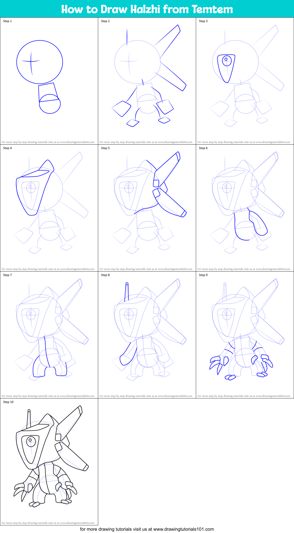 How to Draw Halzhi from Temtem Printable Step by Step