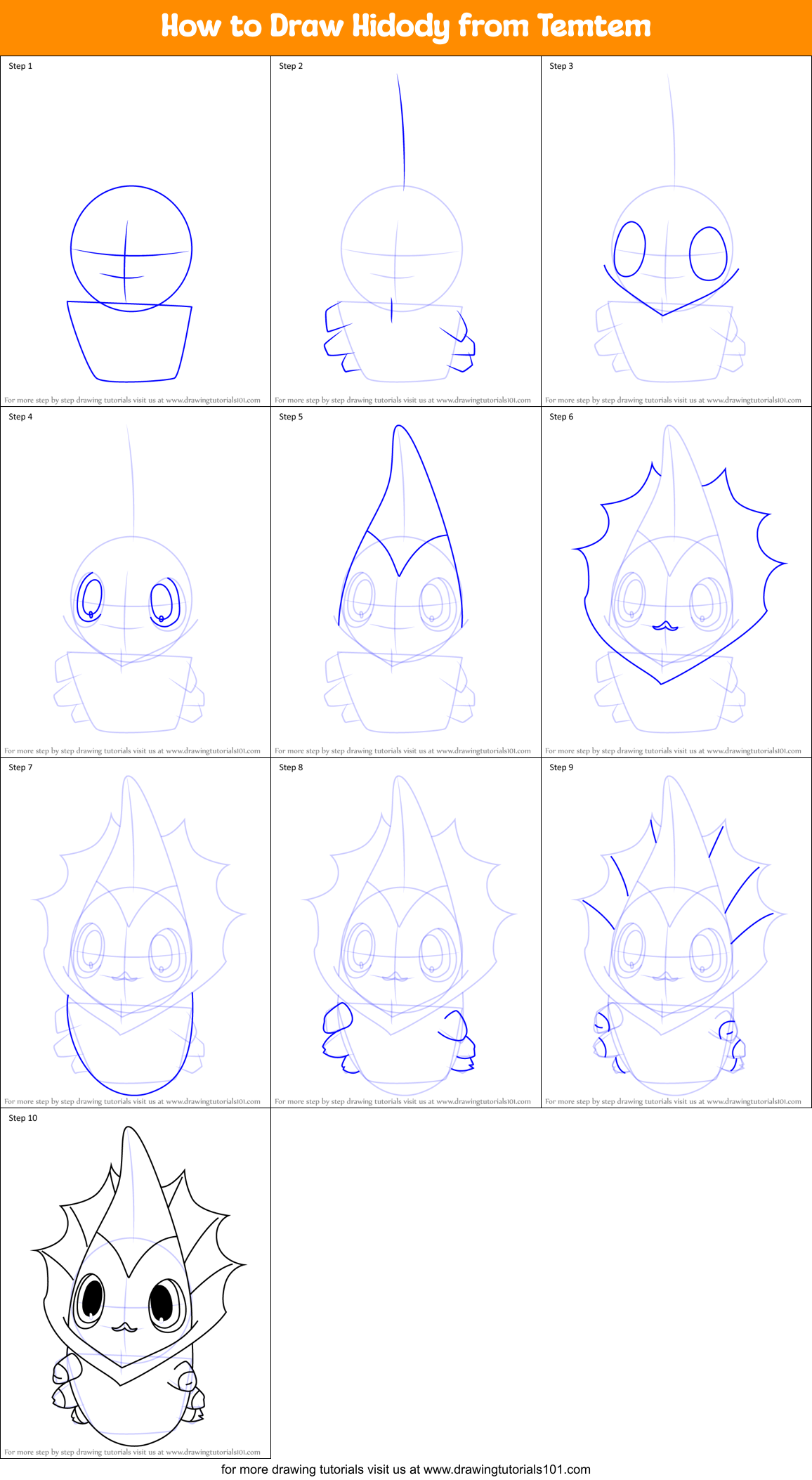 How to Draw Hidody from Temtem Printable Step by Step