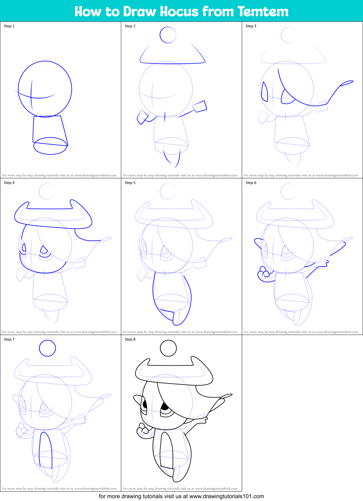 How to Draw Hocus from Temtem Printable Step by Step