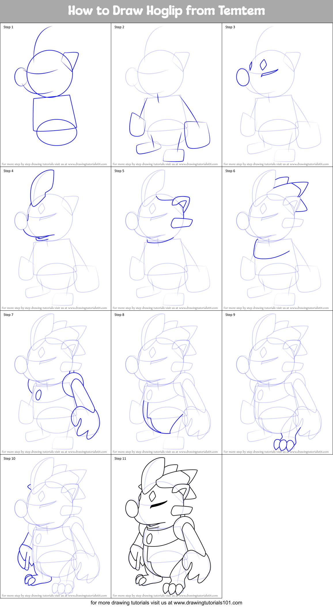 How to Draw Hoglip from Temtem Printable Step by Step