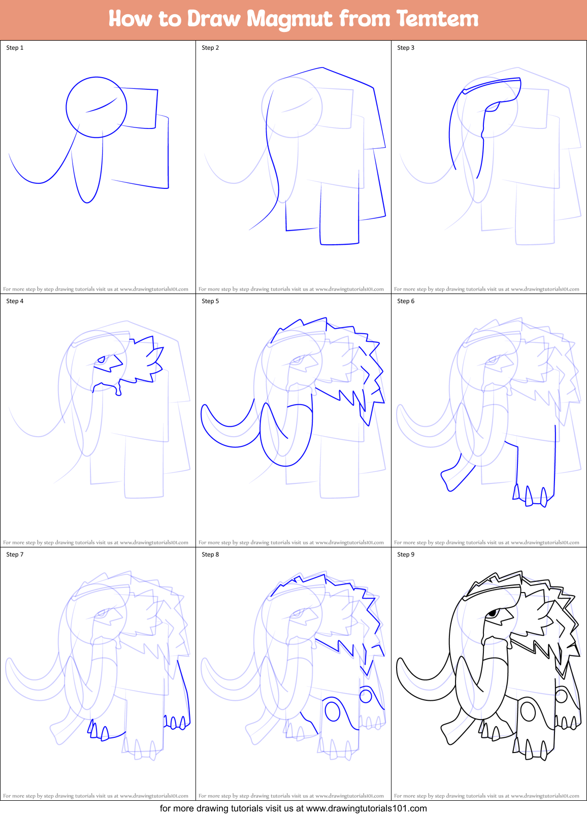 How to Draw Magmut from Temtem Printable Step by Step