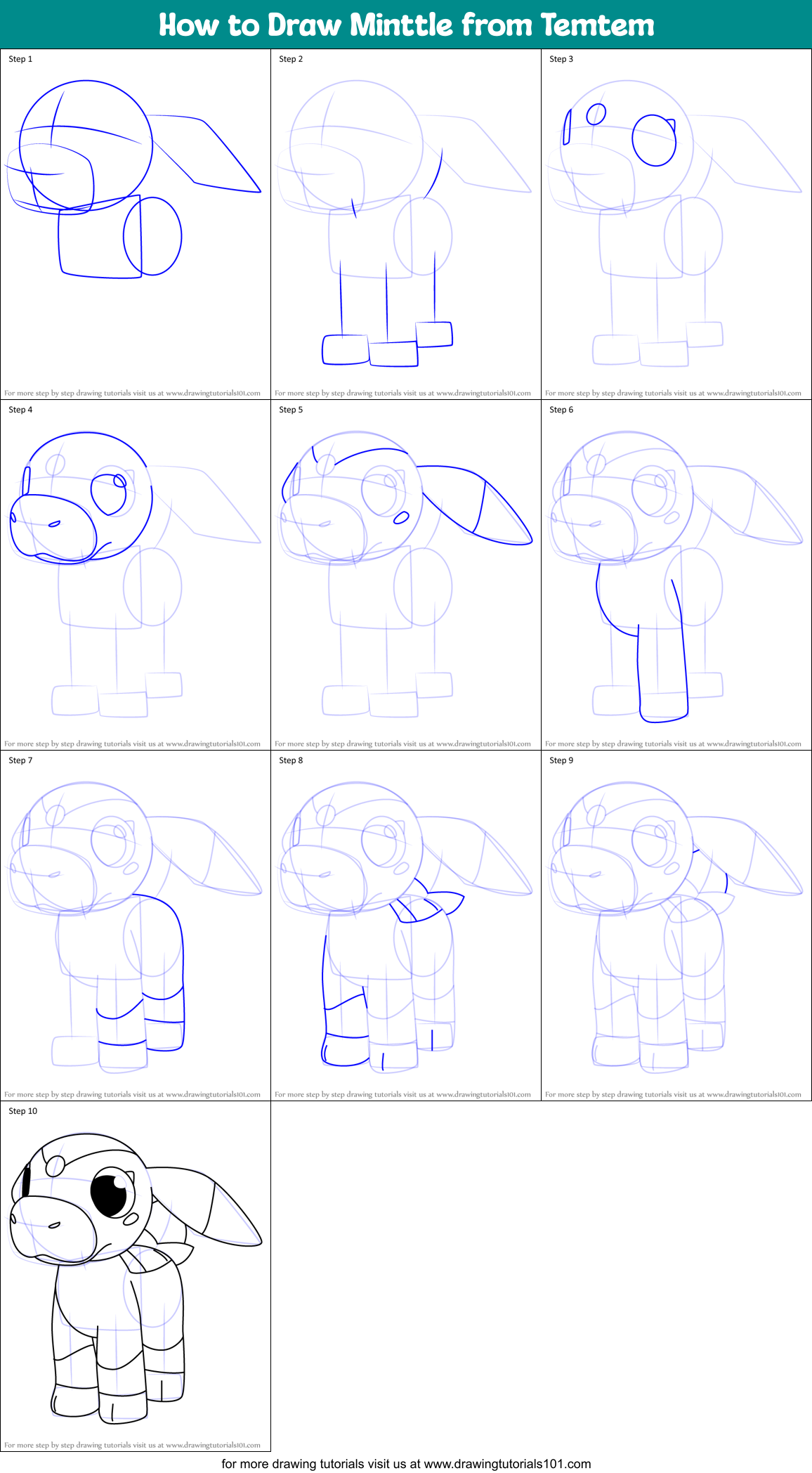How to Draw Minttle from Temtem Printable Step by Step