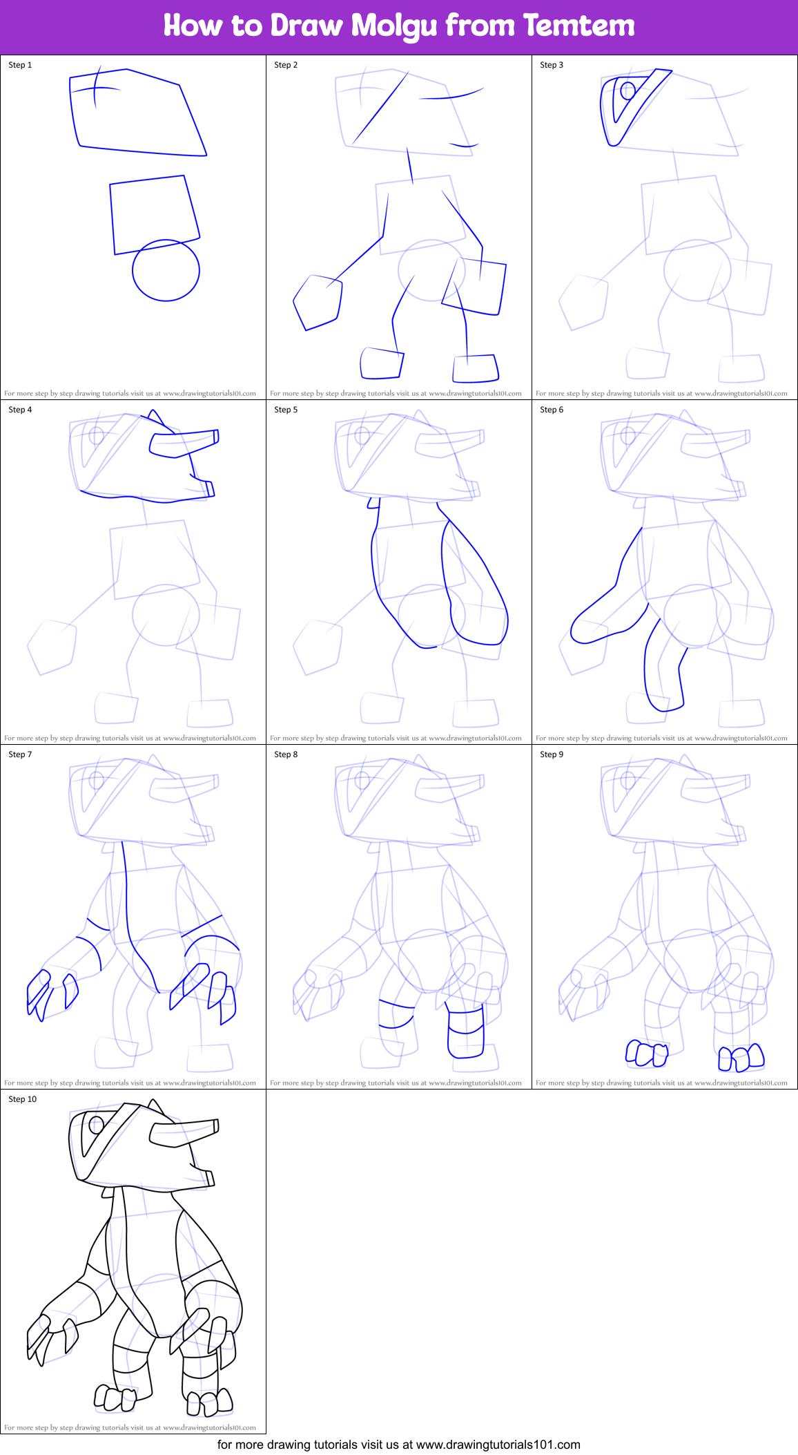 How to Draw Molgu from Temtem Printable Step by Step