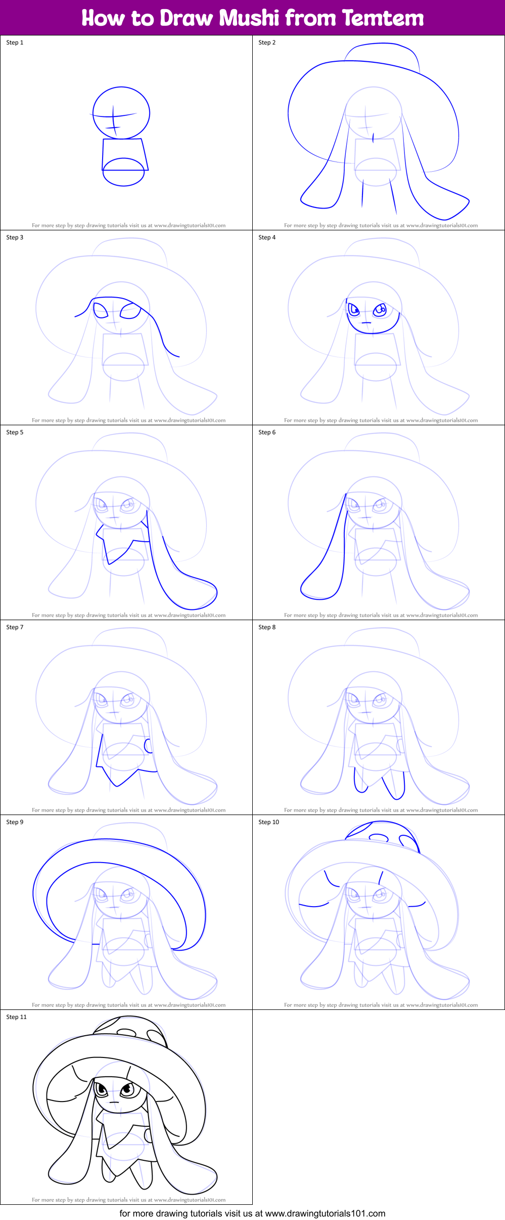 How to Draw Mushi from Temtem Printable Step by Step
