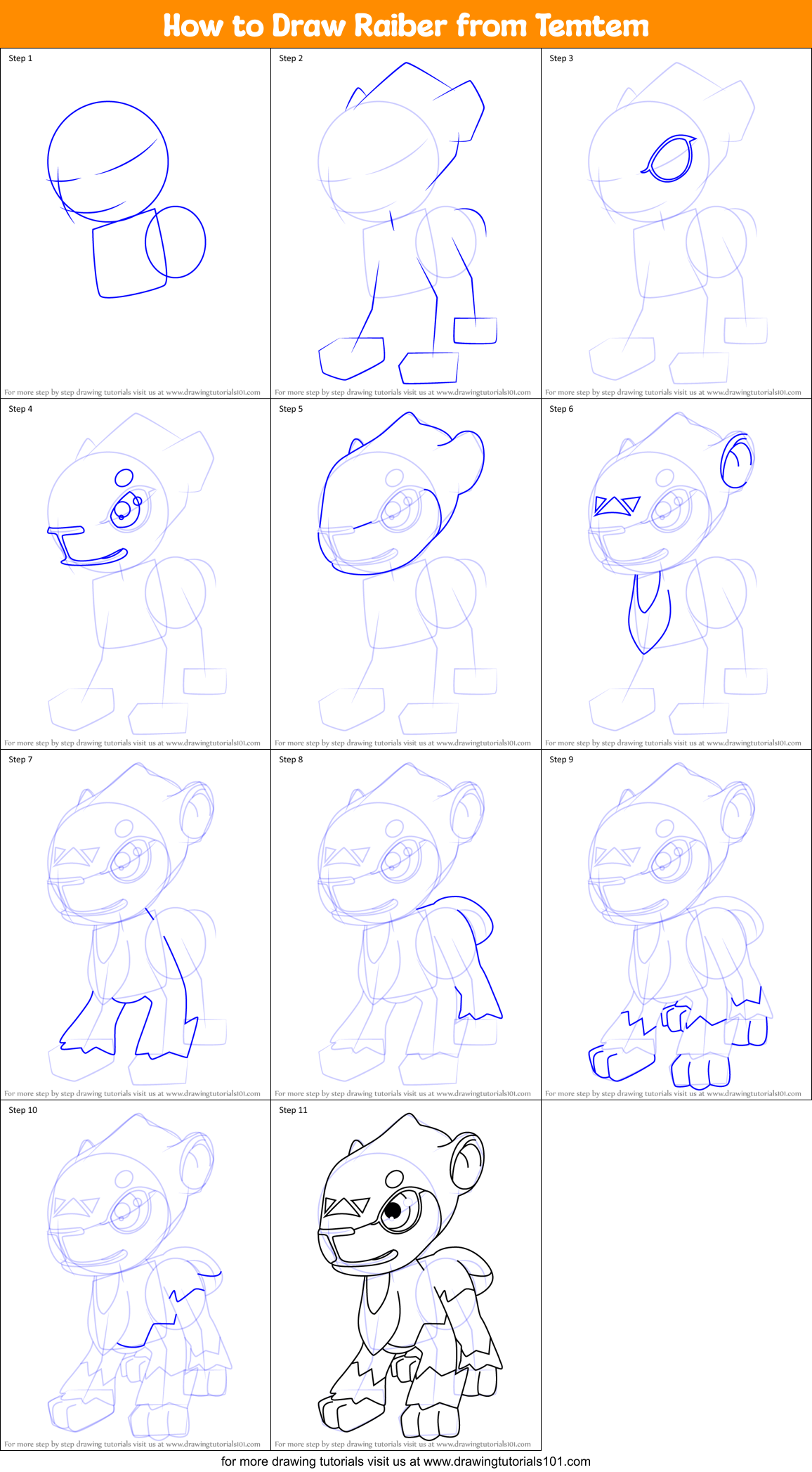 How to Draw Raiber from Temtem Printable Step by Step