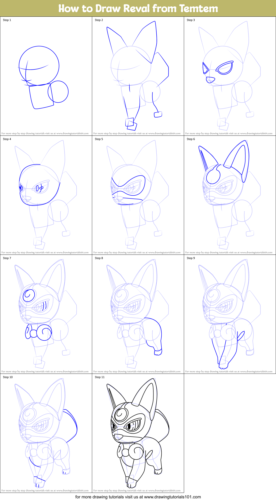 How to Draw Reval from Temtem Printable Step by Step