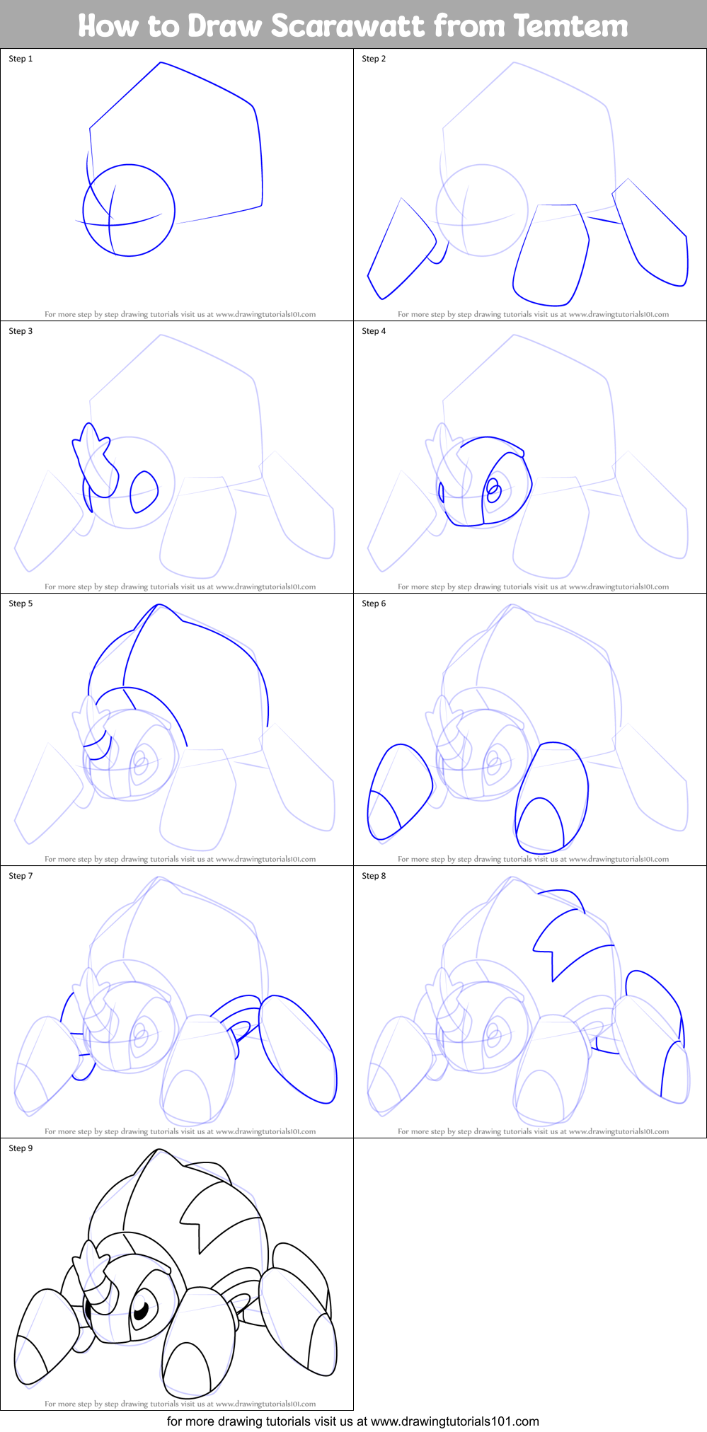 How to Draw Scarawatt from Temtem Printable Step by Step