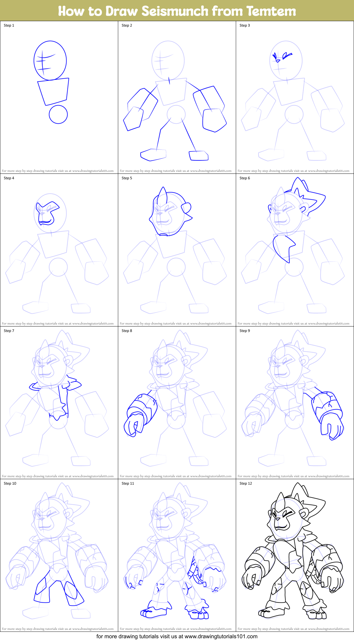 How to Draw Seismunch from Temtem Printable Step by Step