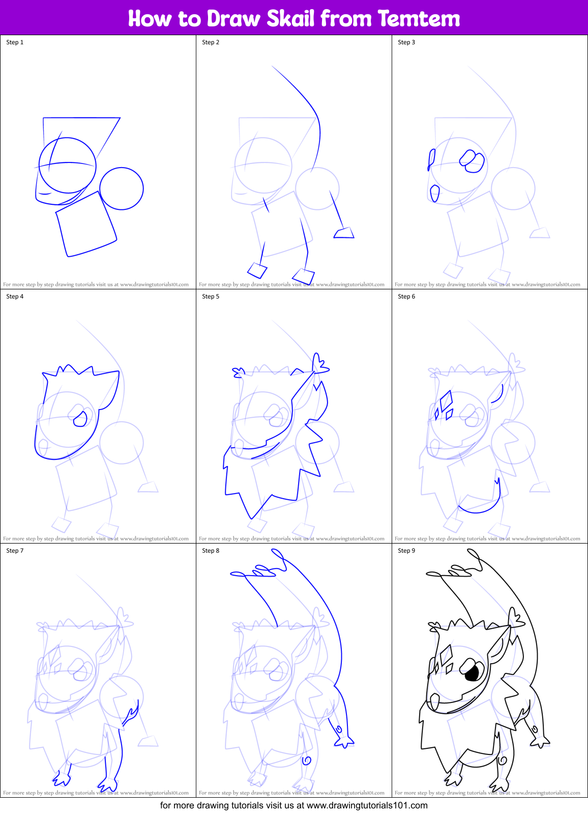 How to Draw Skail from Temtem Printable Step by Step