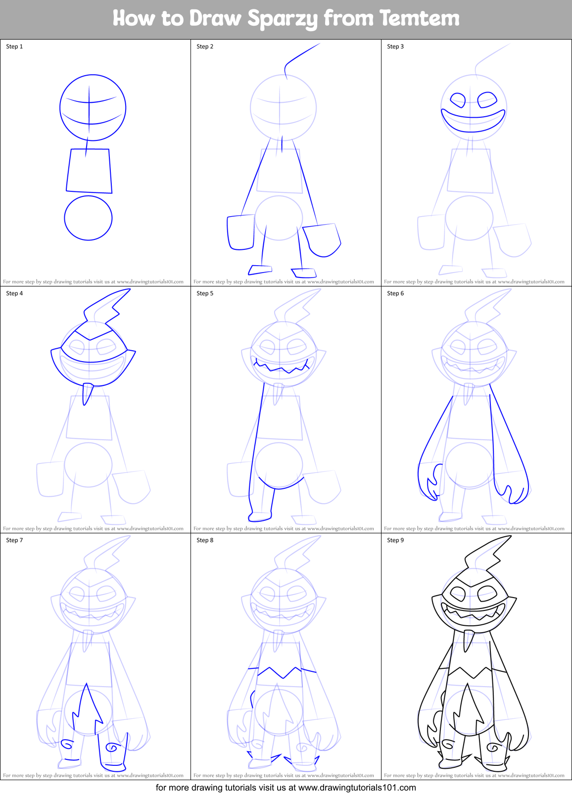 How to Draw Sparzy from Temtem Printable Step by Step