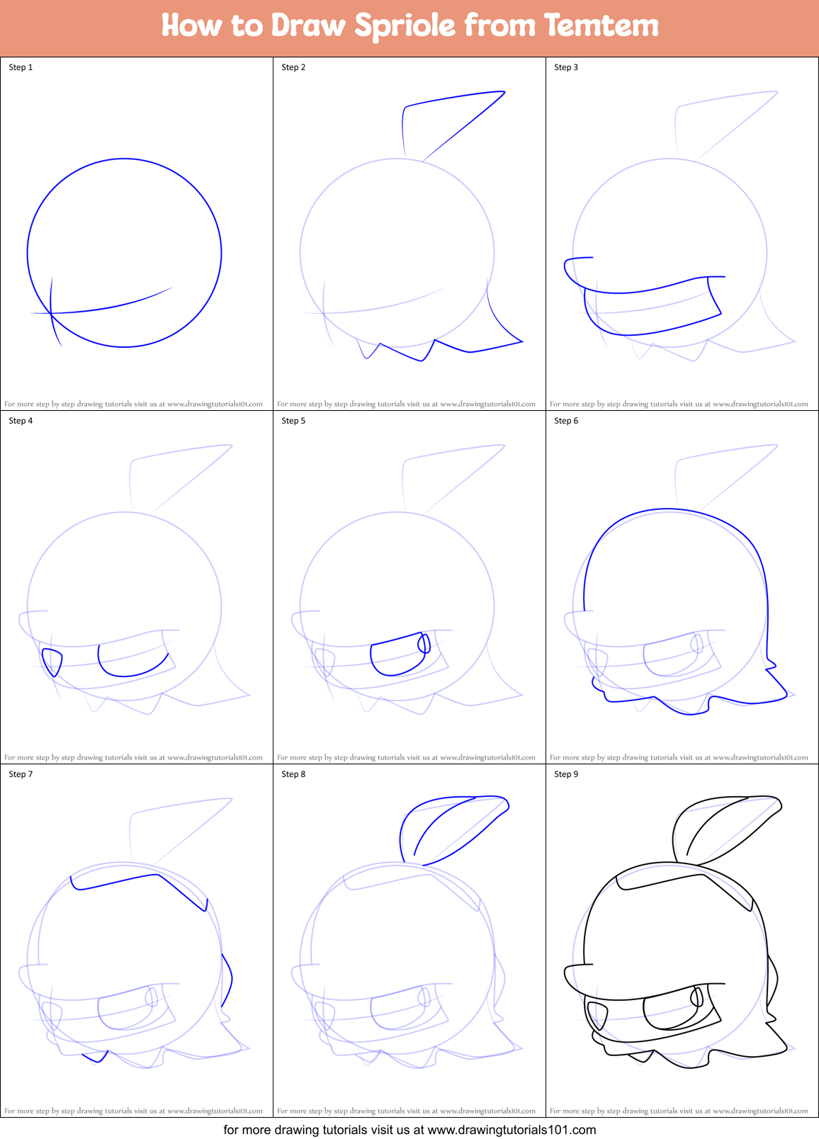How to Draw Spriole from Temtem Printable Step by Step