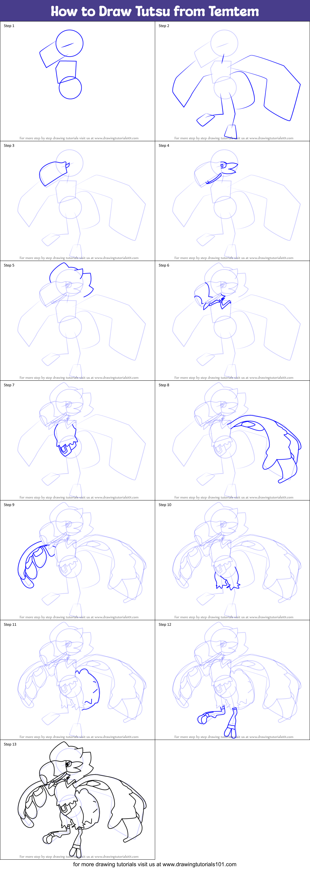 How to Draw Tutsu from Temtem Printable Step by Step