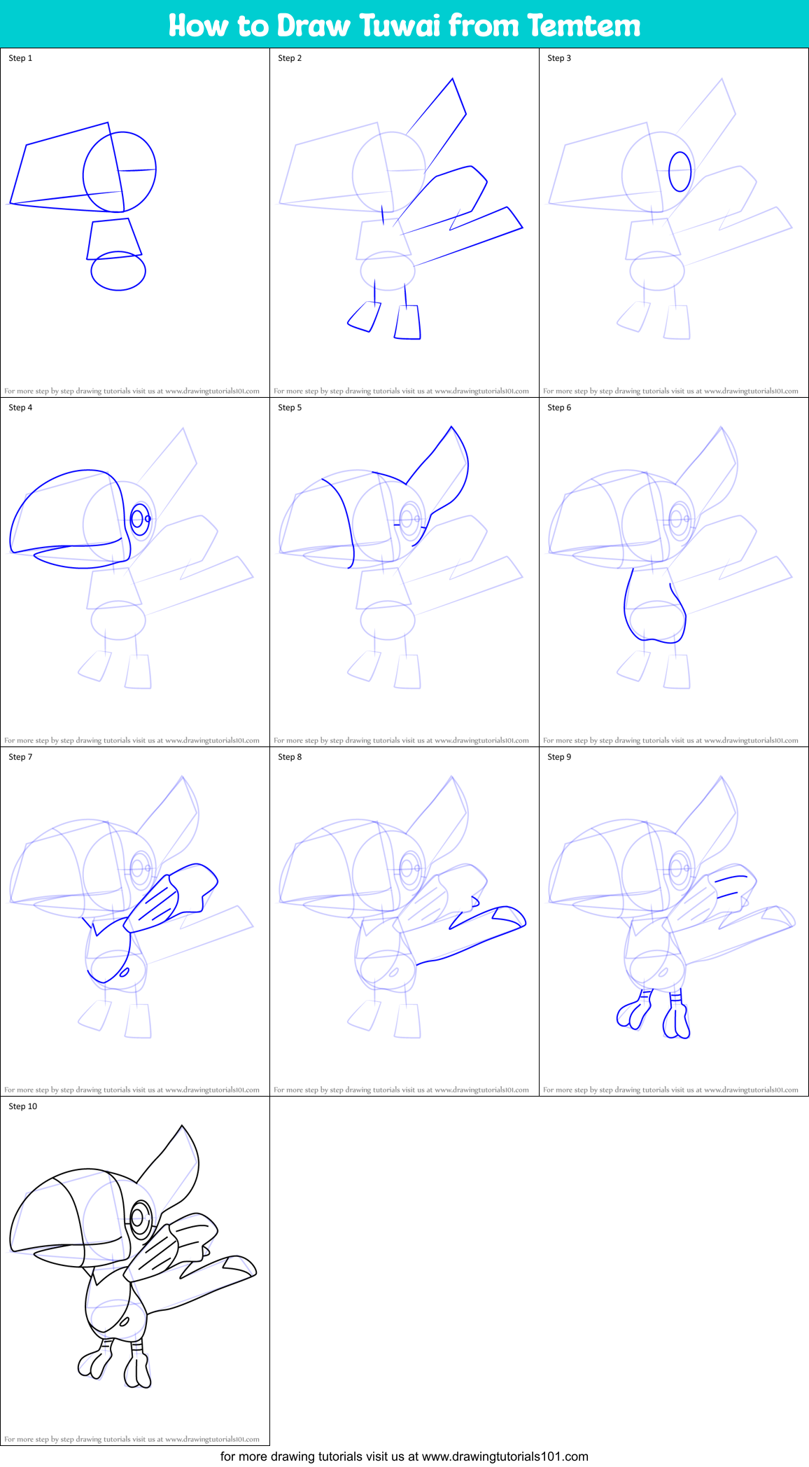 How to Draw Tuwai from Temtem Printable Step by Step