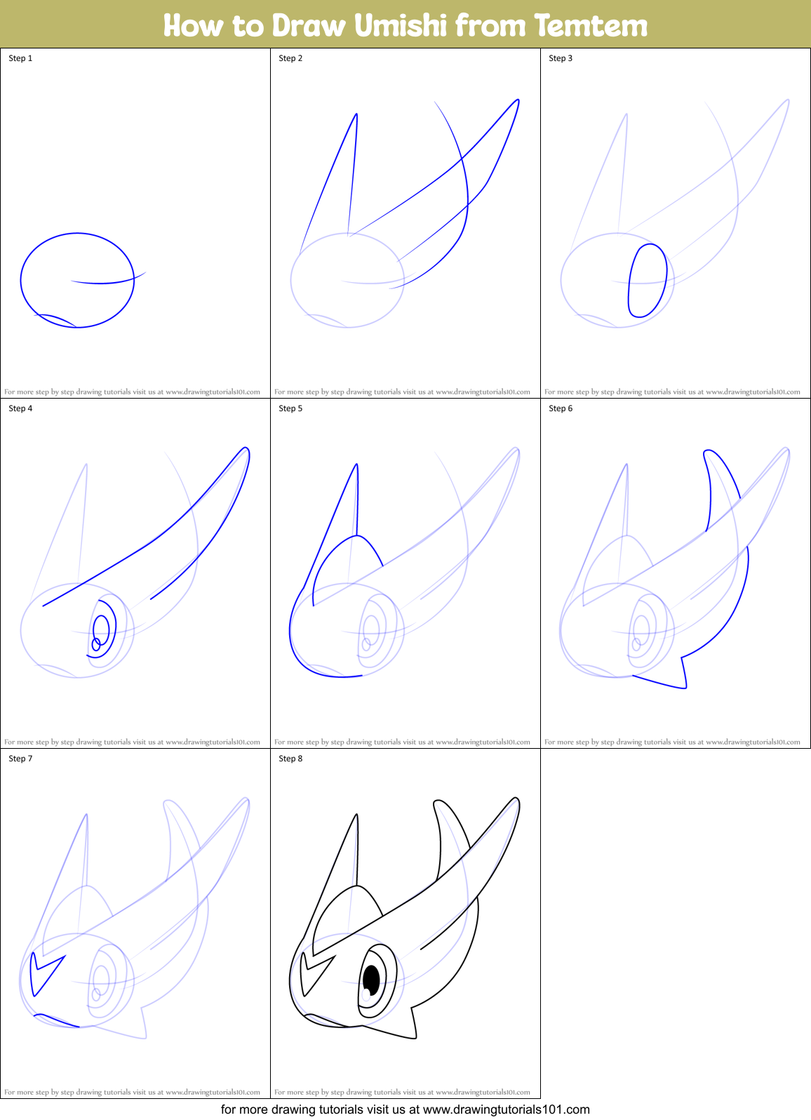 How to Draw Umishi from Temtem Printable Step by Step