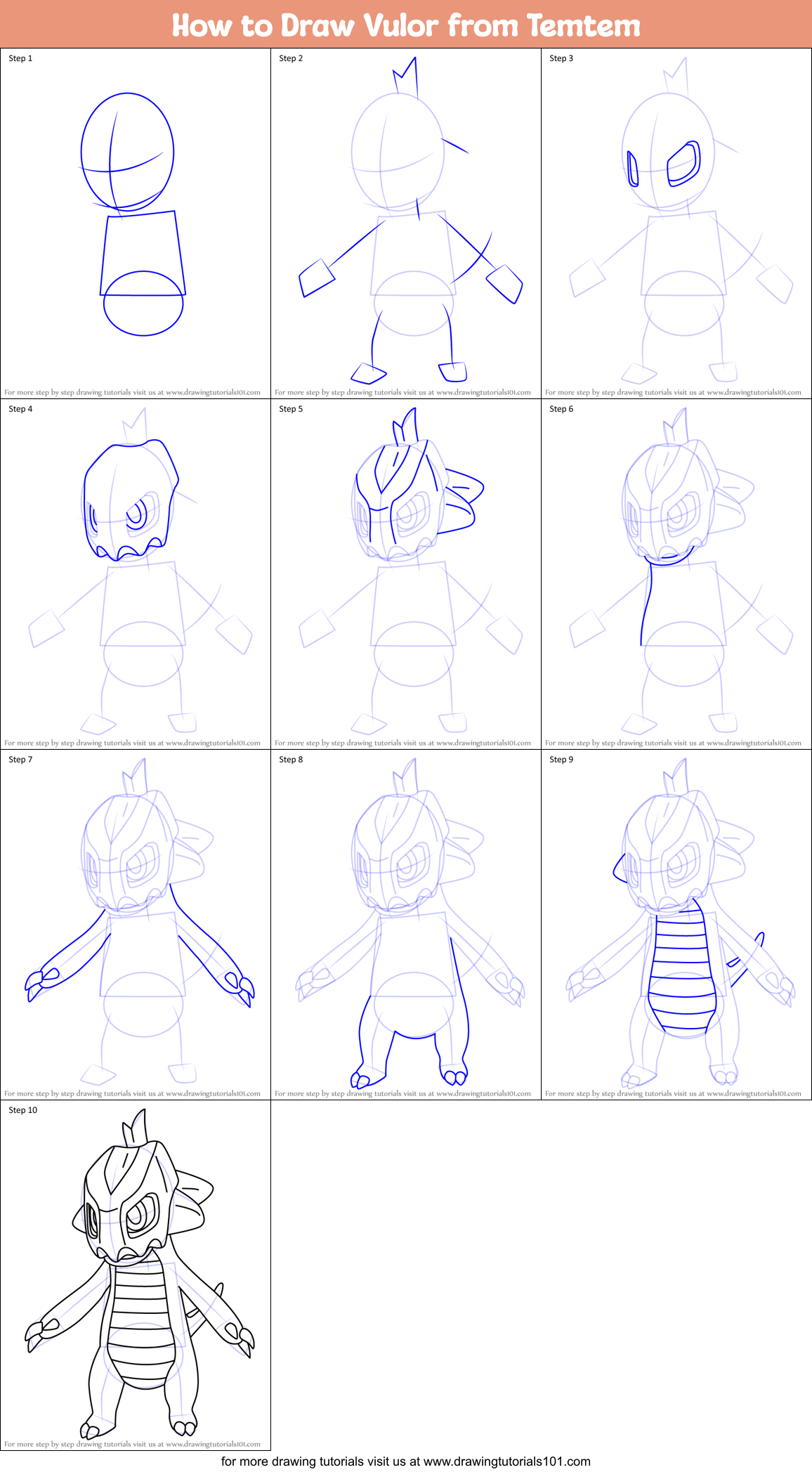How to Draw Vulor from Temtem Printable Step by Step
