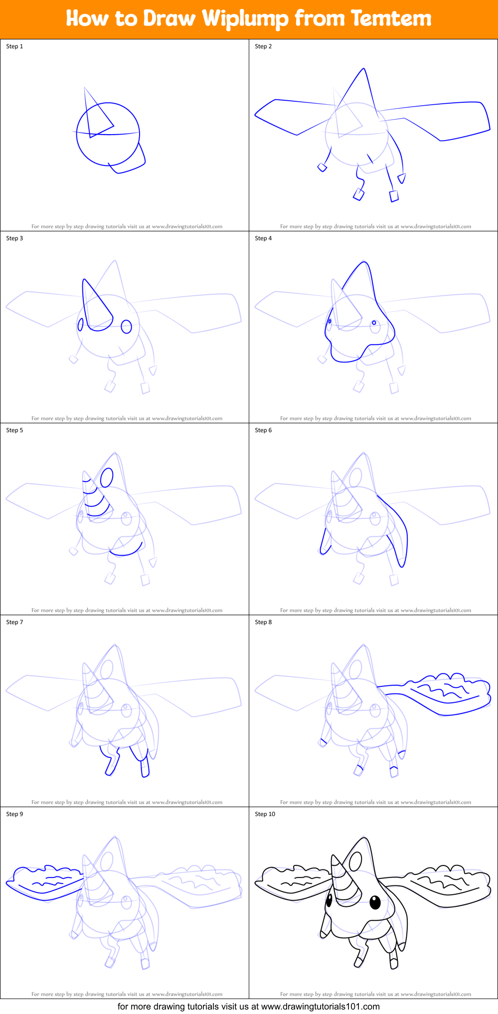 How to Draw Wiplump from Temtem Printable Step by Step