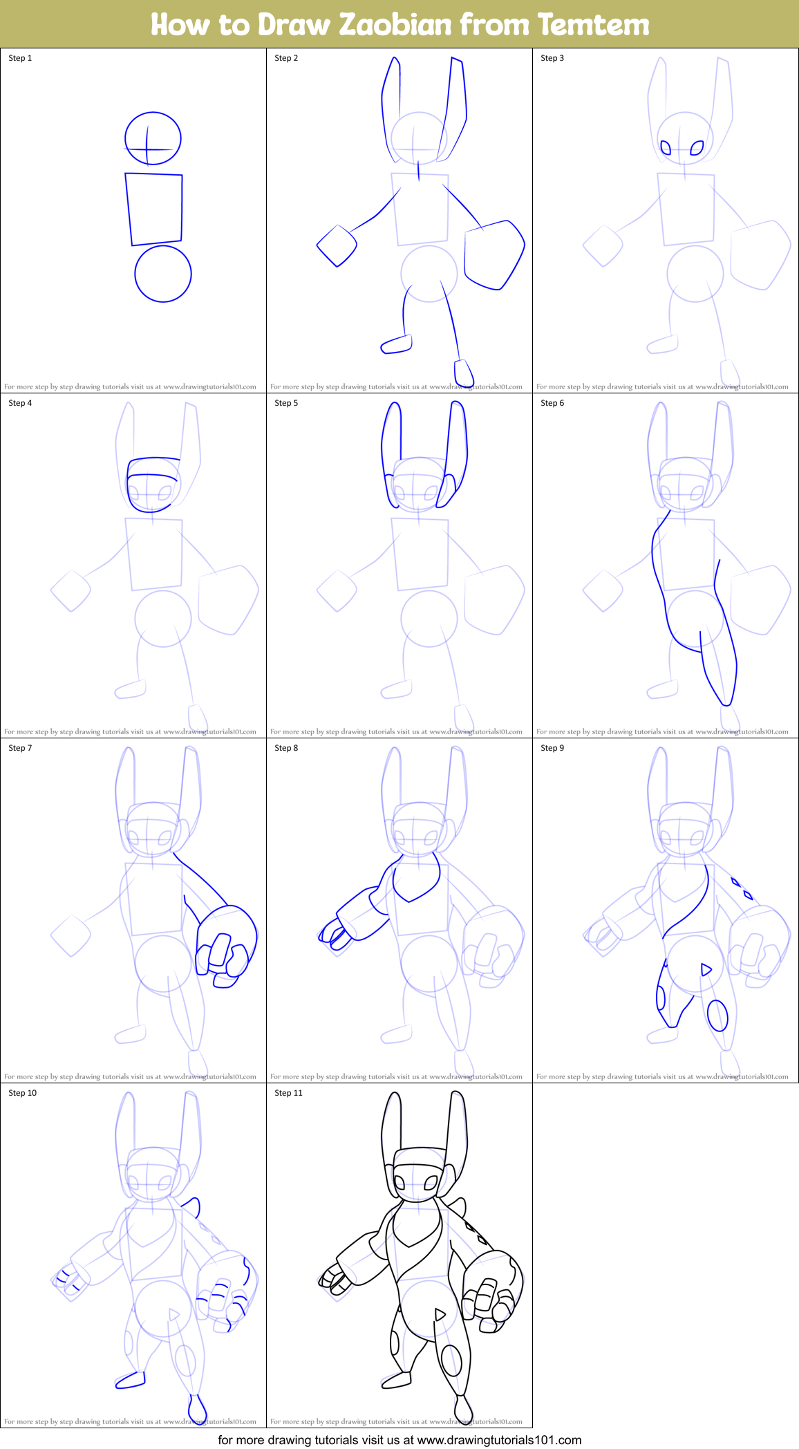 How to Draw Zaobian from Temtem Printable Step by Step