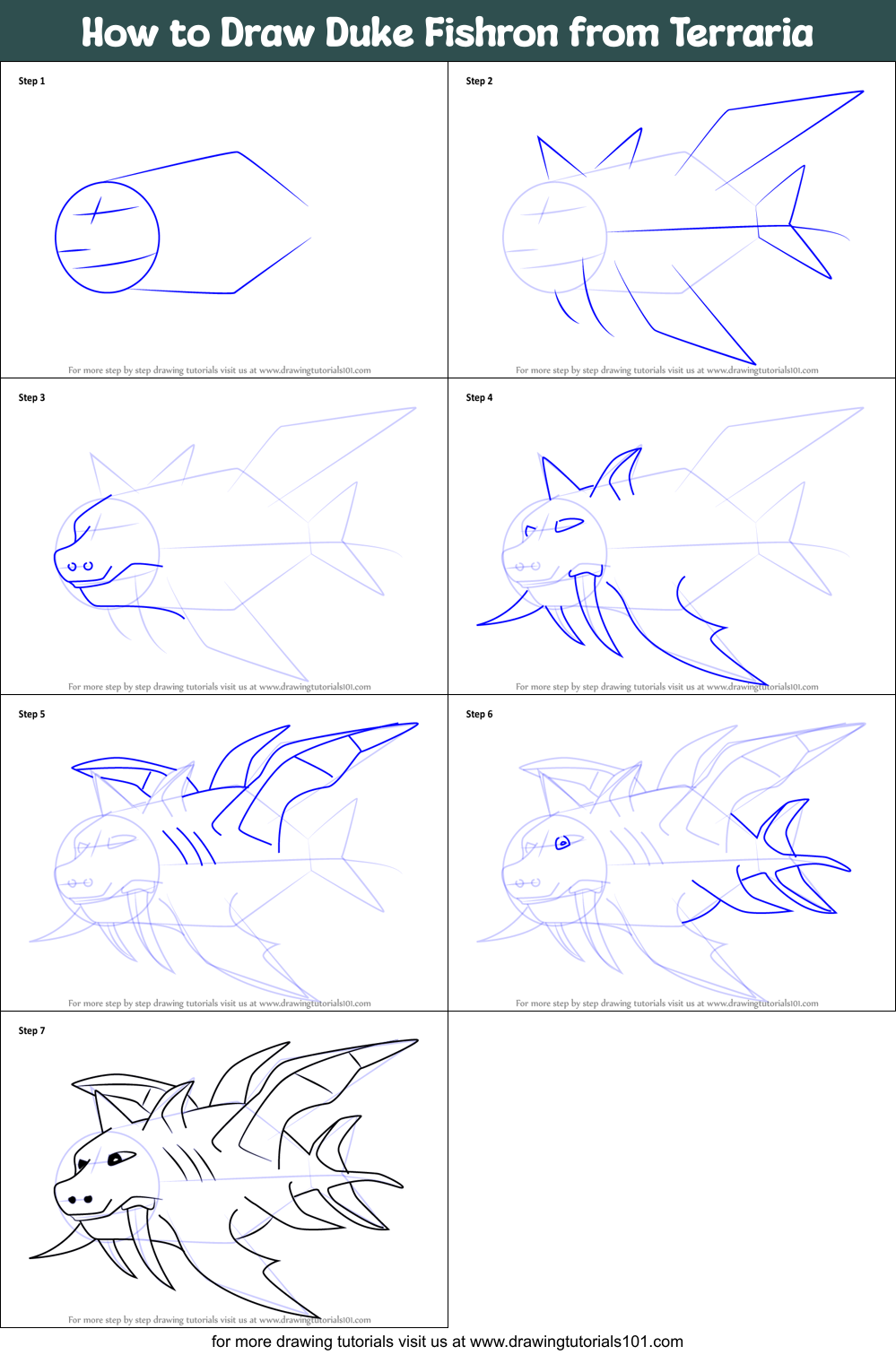 How to Draw Duke Fishron from Terraria Printable Step by Step