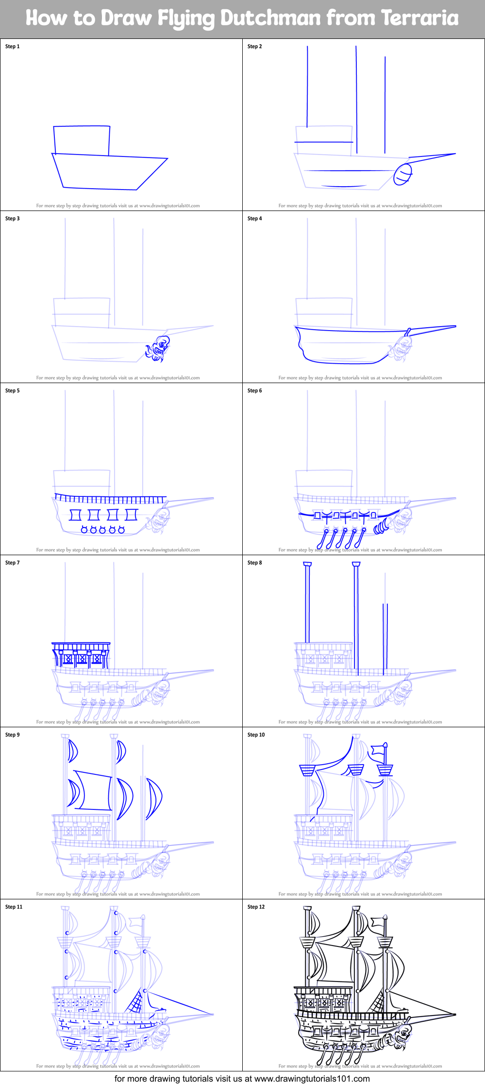 How to Draw Flying Dutchman from Terraria Printable Step by Step