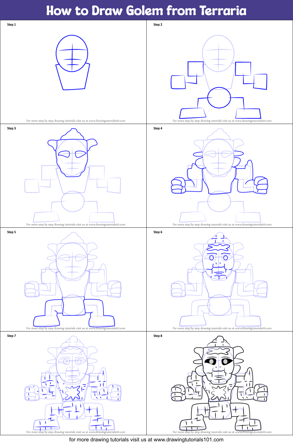 How to Draw Golem from Terraria Printable Step by Step