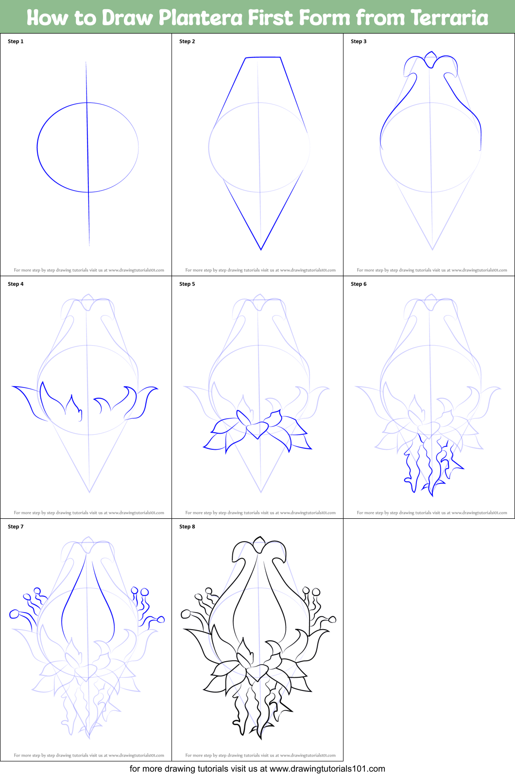 How to Draw Plantera First Form from Terraria Printable Step by Step