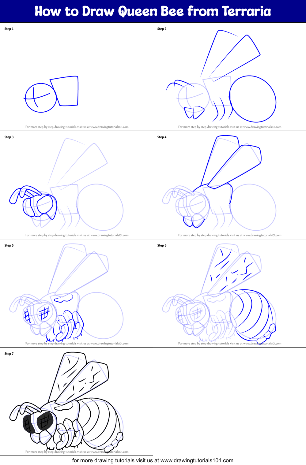 How to Draw Queen Bee from Terraria printable step by step ...