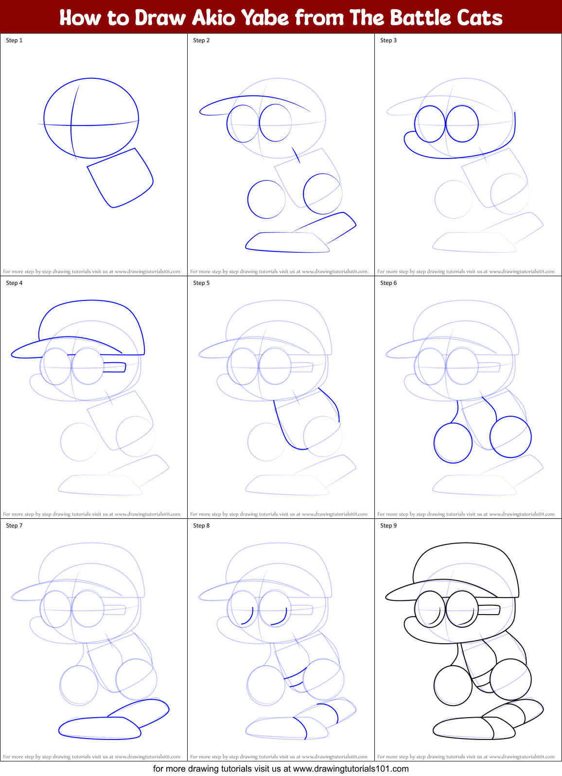 How to Draw Akio Yabe from The Battle Cats Printable Step by Step