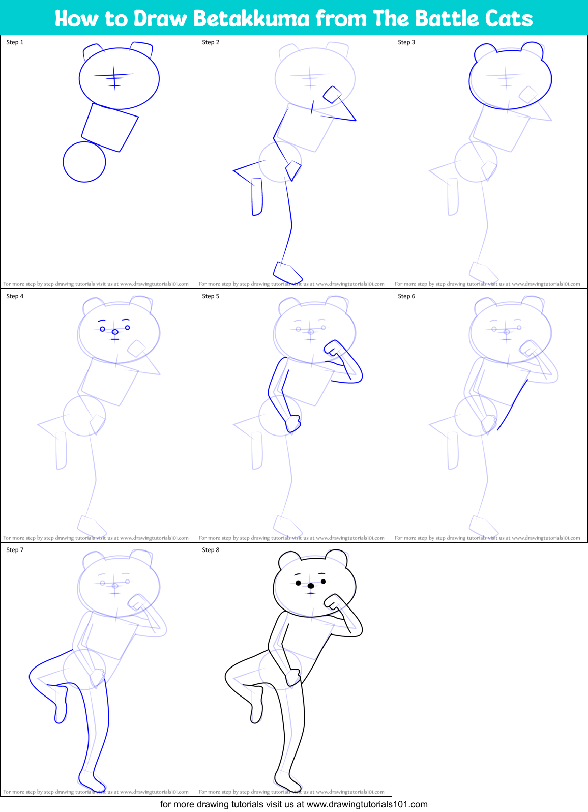 How to Draw Betakkuma from The Battle Cats Printable Step by Step