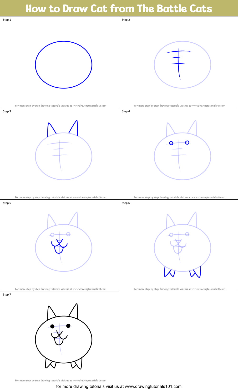 How to Draw Cat from The Battle Cats Printable Step by Step