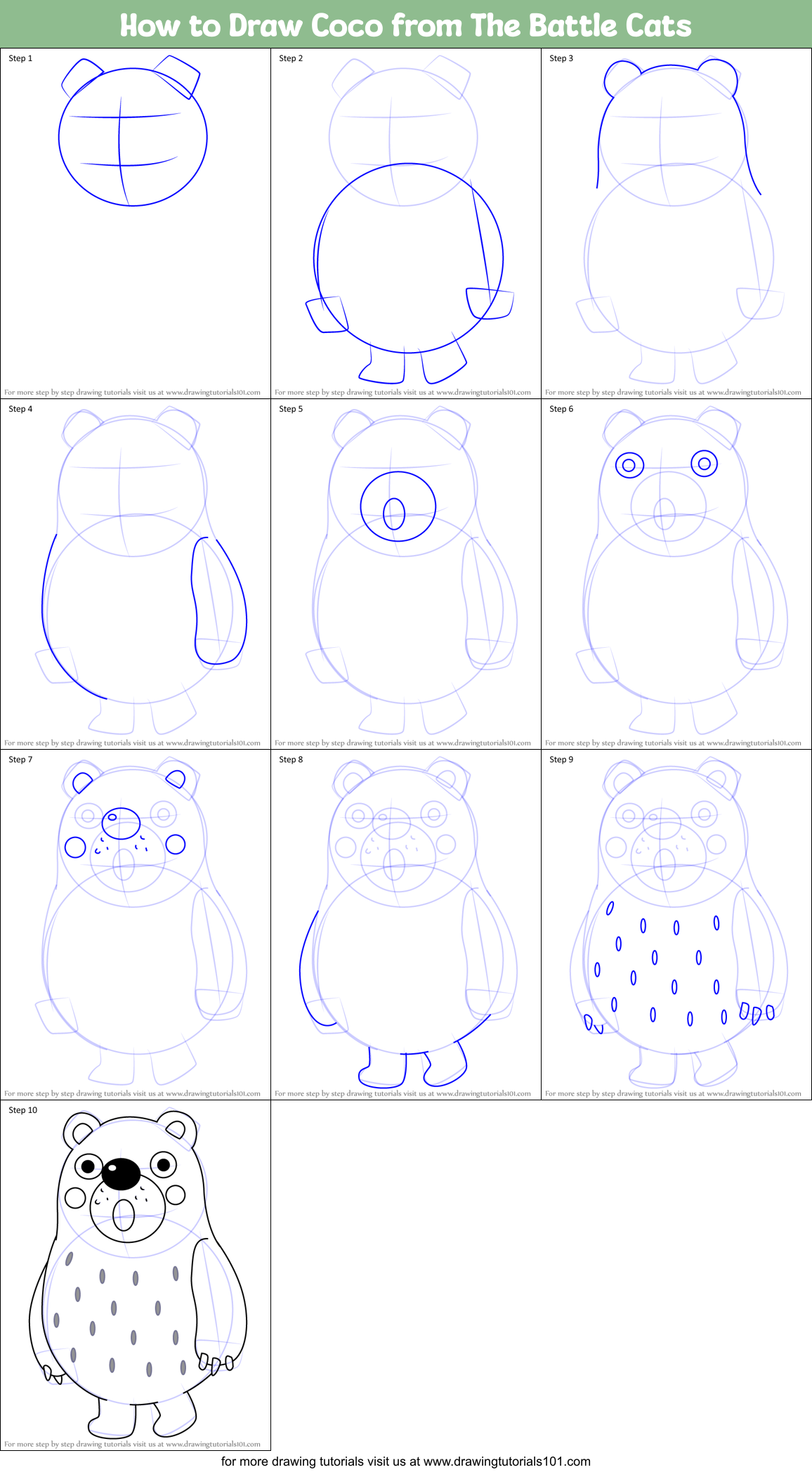 How to Draw Coco from The Battle Cats Printable Step by Step