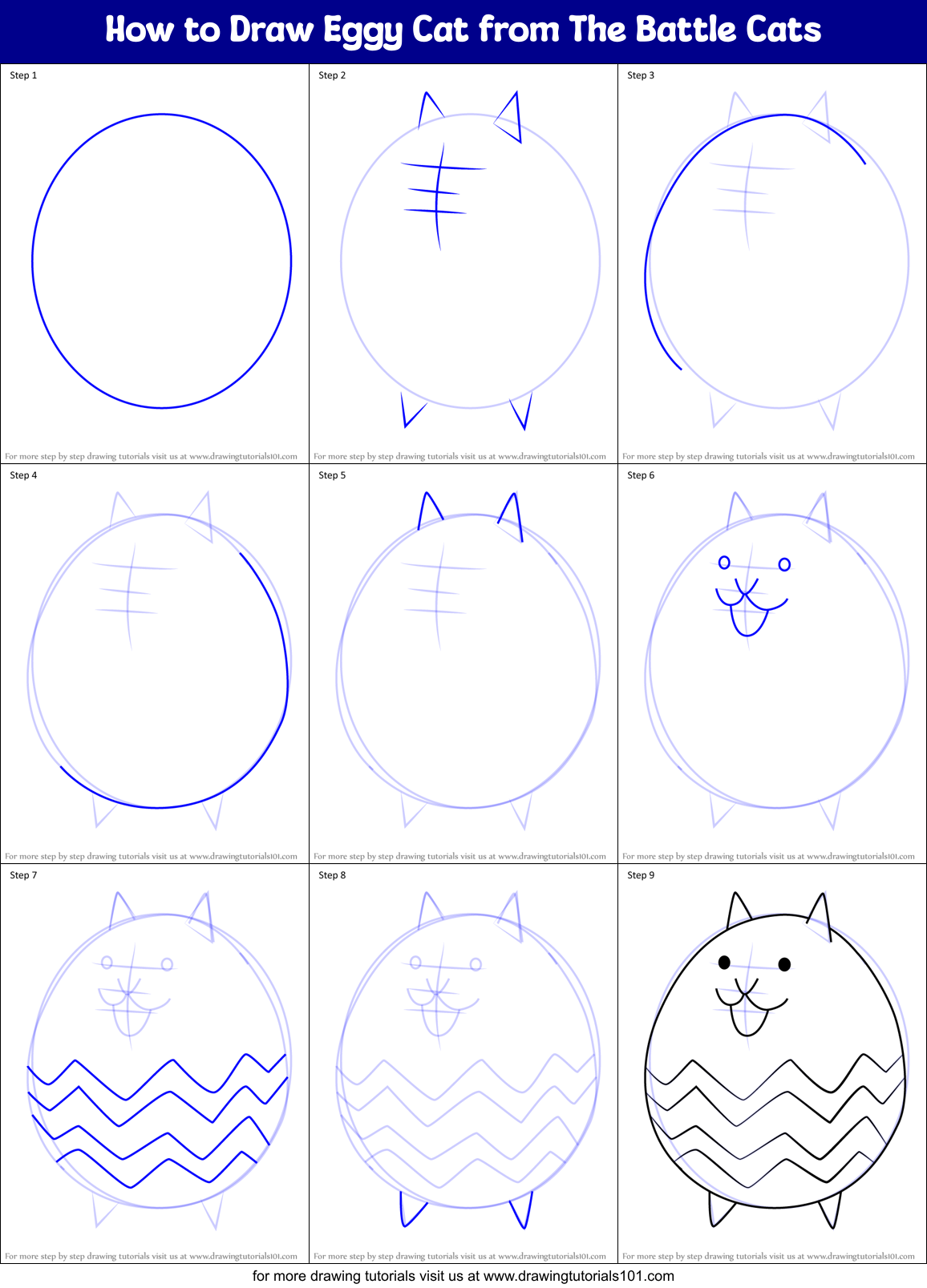 How to Draw Eggy Cat from The Battle Cats Printable Step by Step