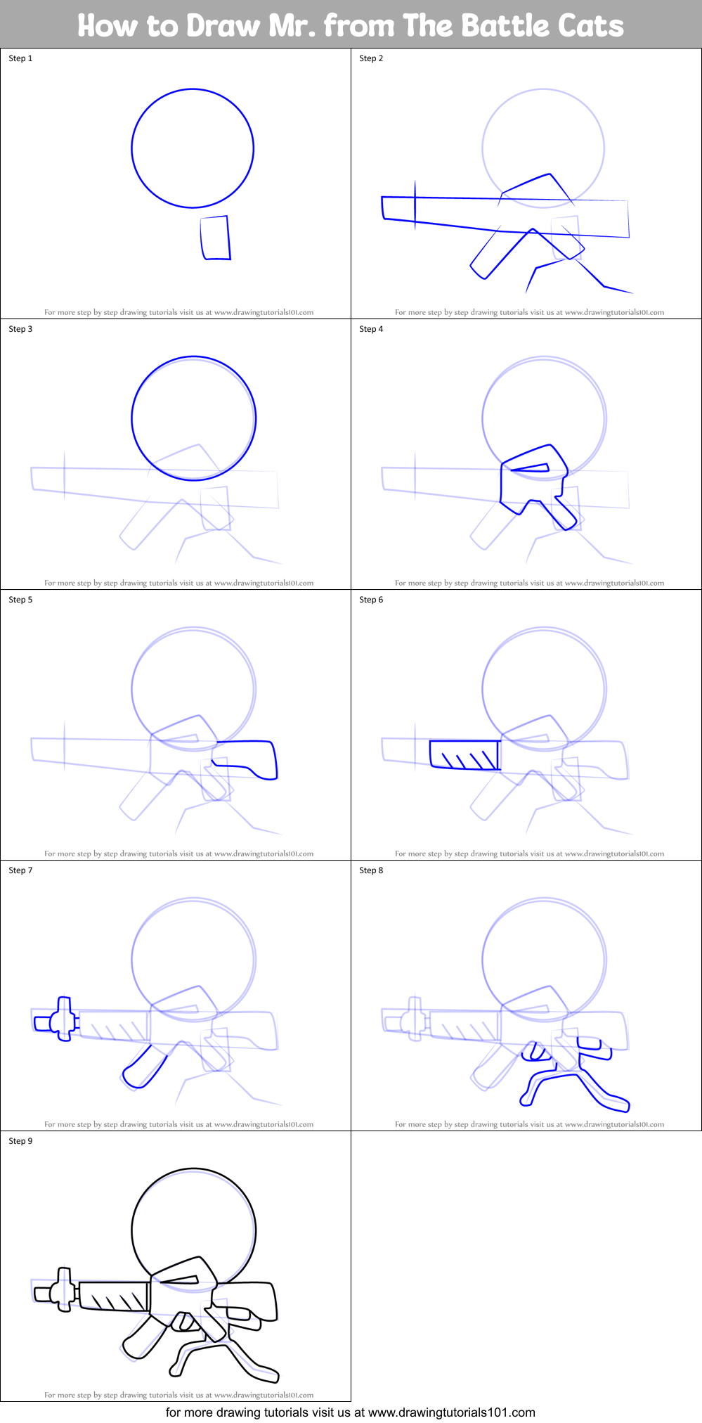 How to Draw Mr. from The Battle Cats Printable Step by Step