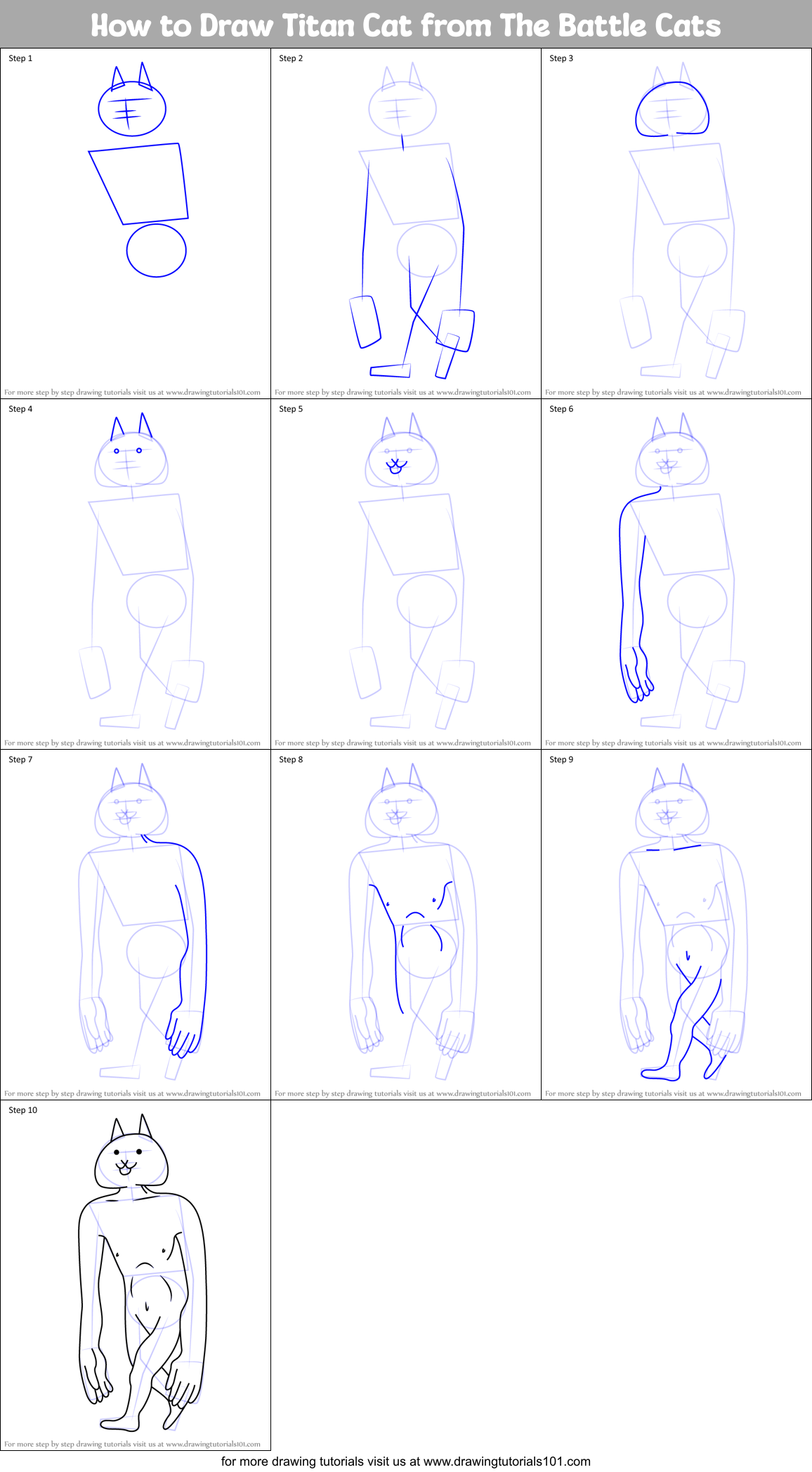 How to Draw Titan Cat from The Battle Cats Printable Step by Step