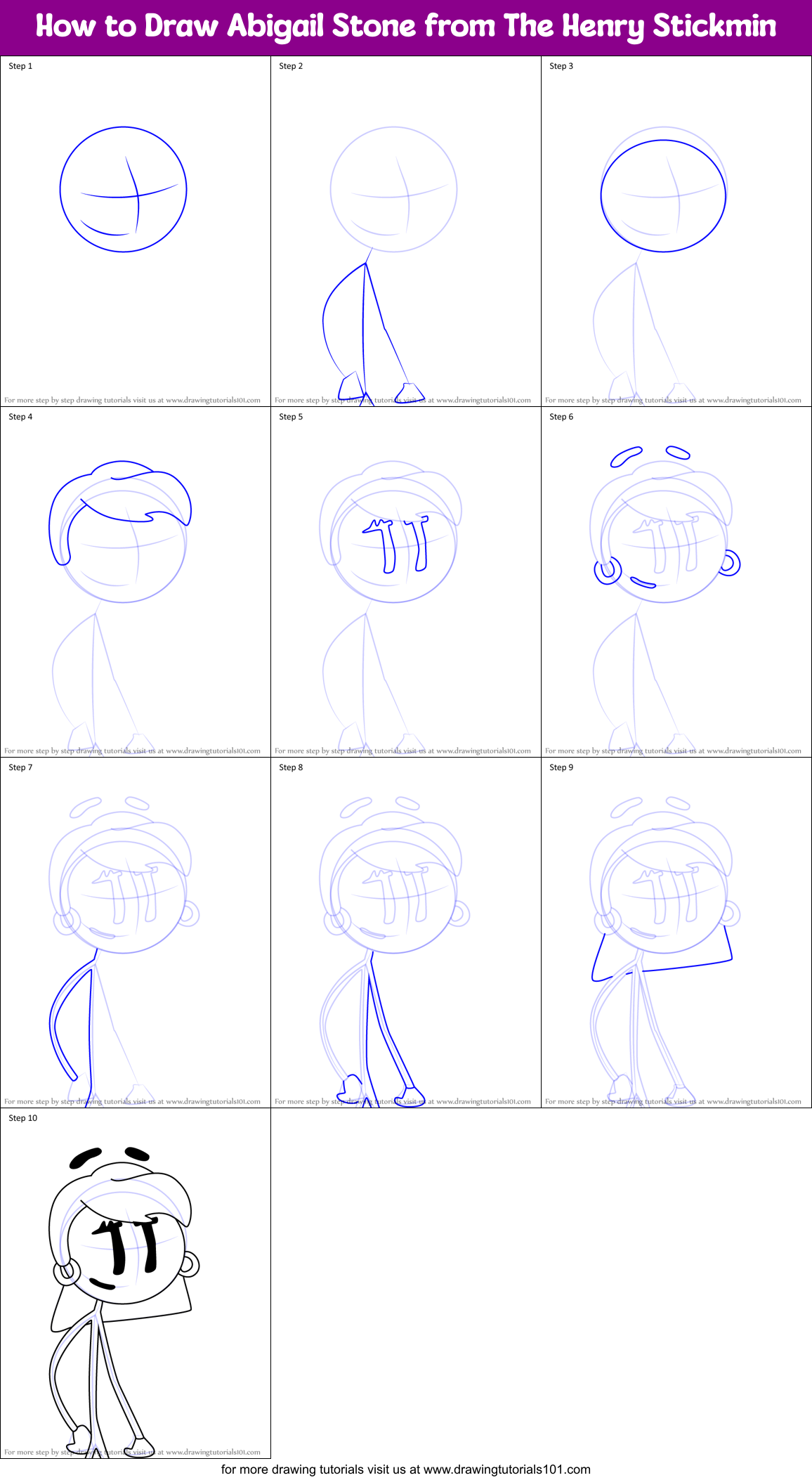 How to Draw Abigail Stone from The Henry Stickmin Printable Step by Step