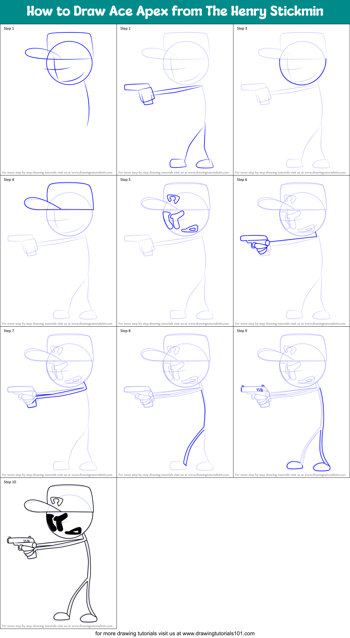 How to Draw Ace Apex from The Henry Stickmin Printable Step by Step