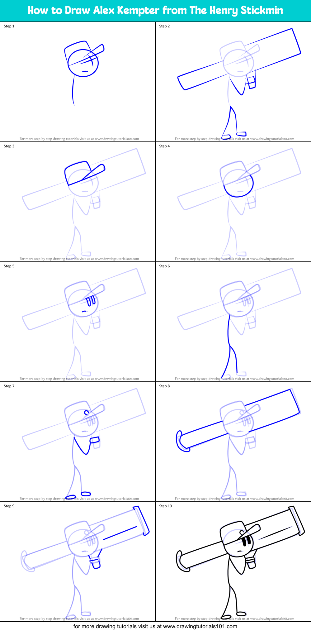 How to Draw Alex Kempter from The Henry Stickmin Printable Step by Step