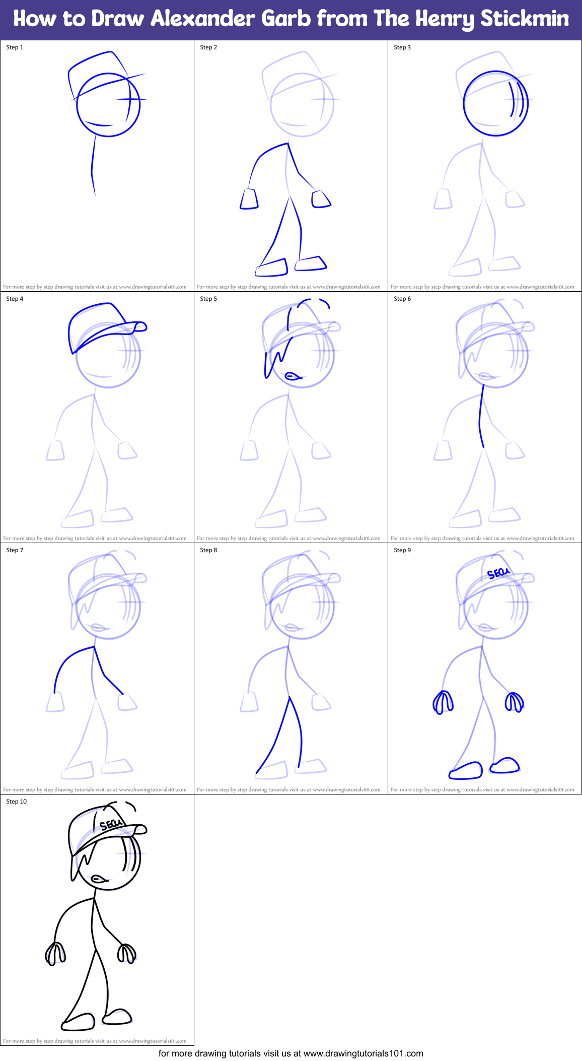 How to Draw Alexander Garb from The Henry Stickmin Printable Step by Step