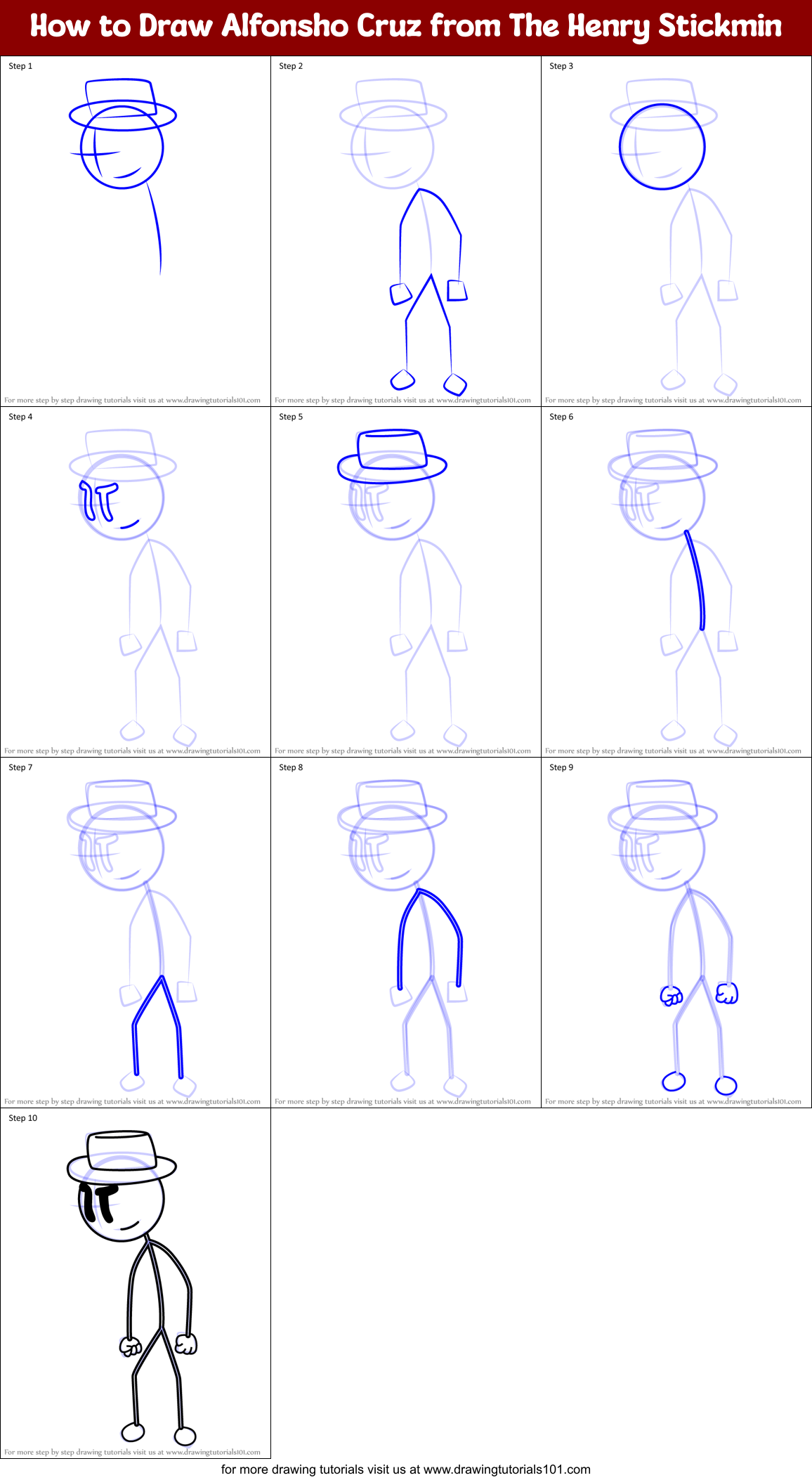 How to Draw Alfonsho Cruz from The Henry Stickmin Printable Step by Step