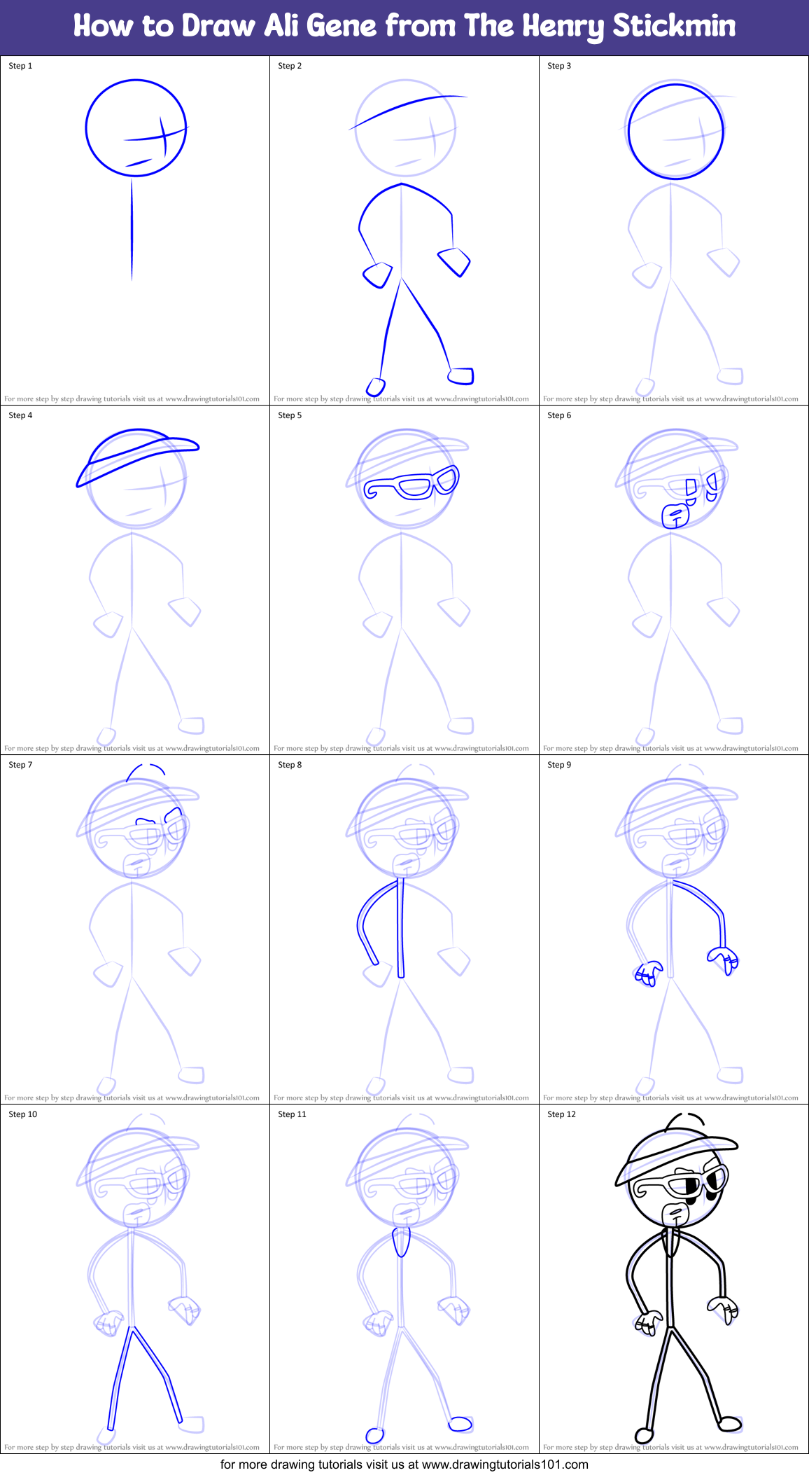 How to Draw Ali Gene from The Henry Stickmin Printable Step by Step
