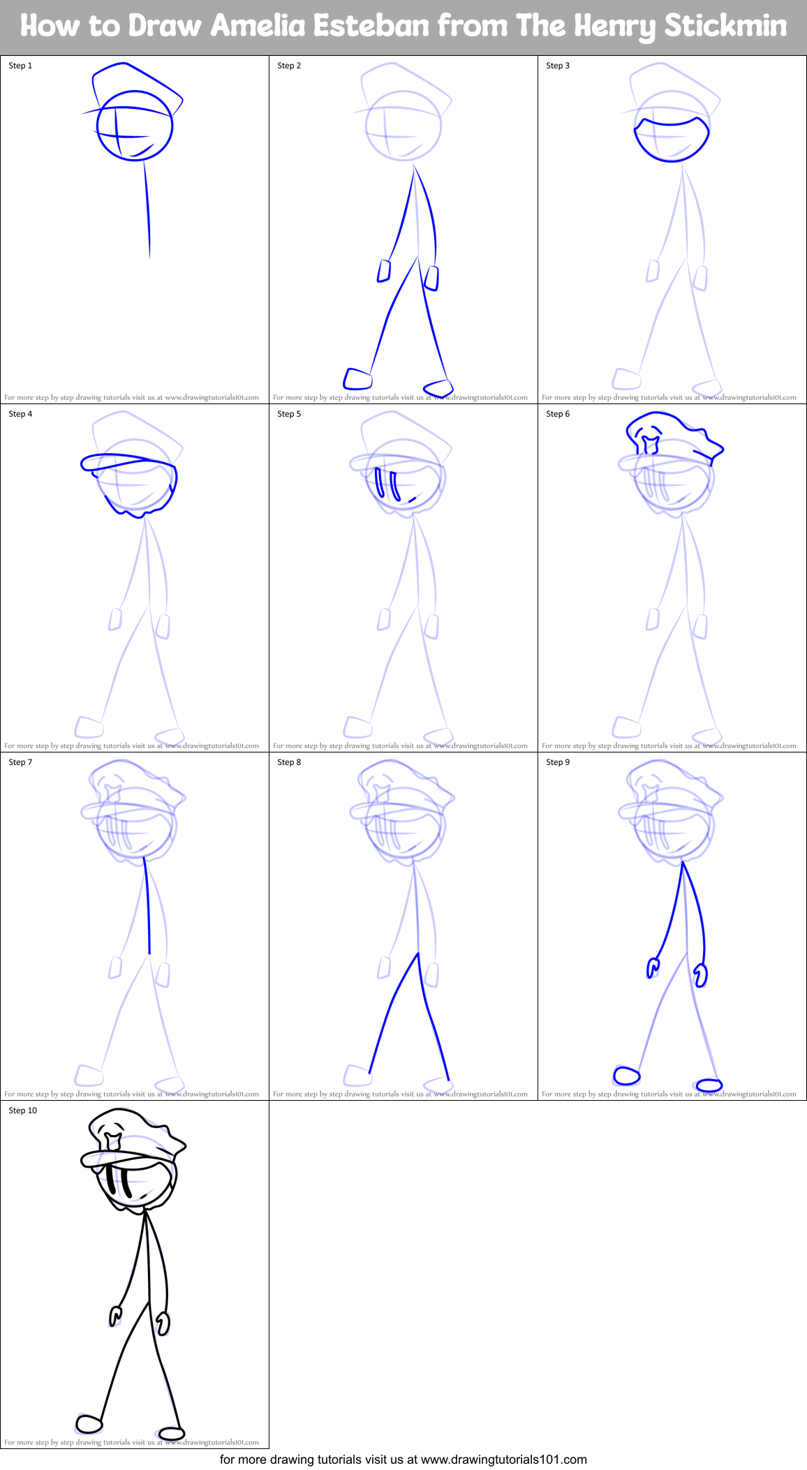 How to Draw Amelia Esteban from The Henry Stickmin Printable Step by Step