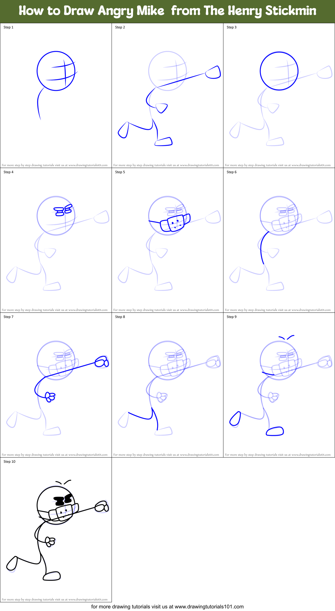 How to Draw Angry Mike  from The Henry Stickmin Printable Step by Step