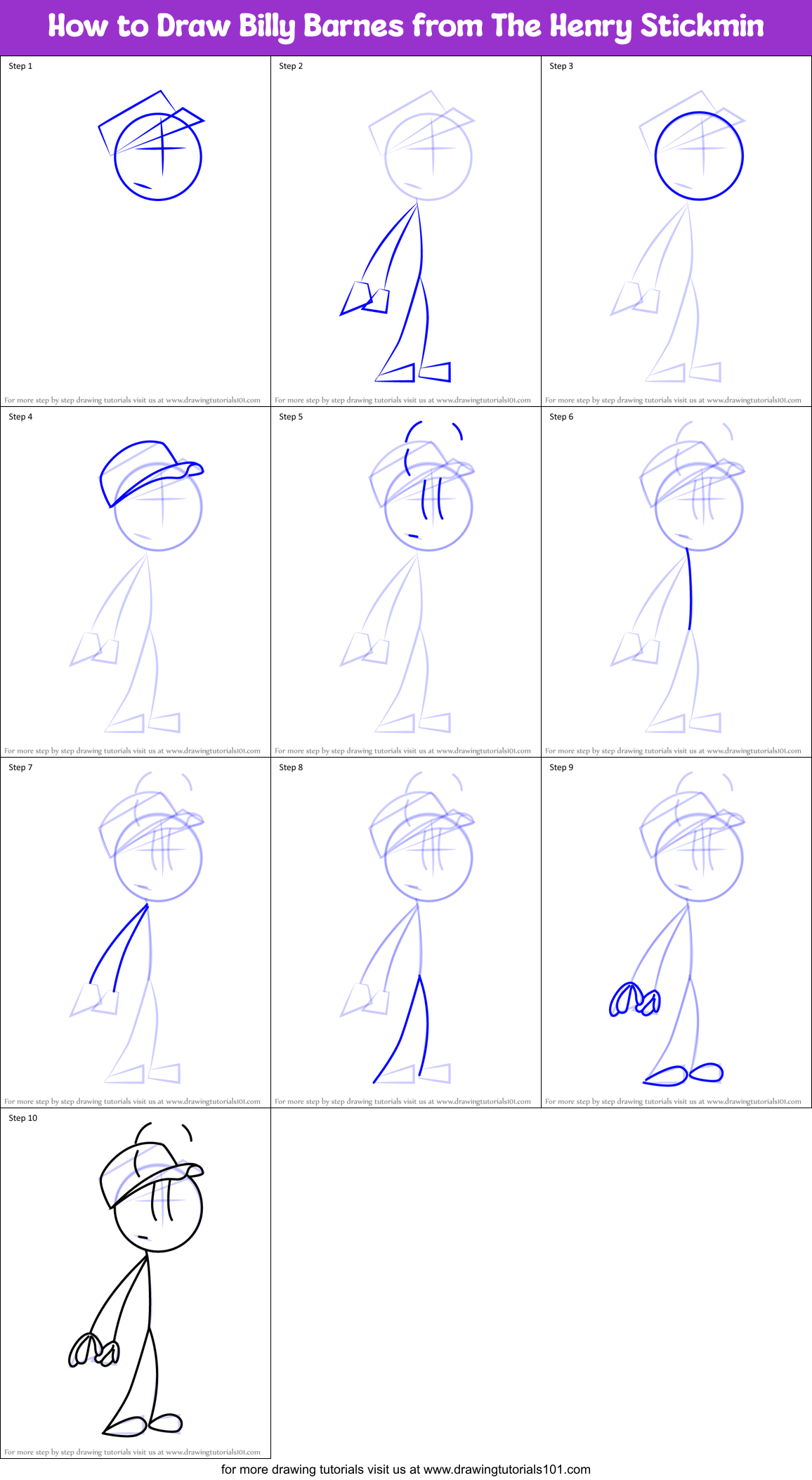 How to Draw Billy Barnes from The Henry Stickmin Printable Step by Step
