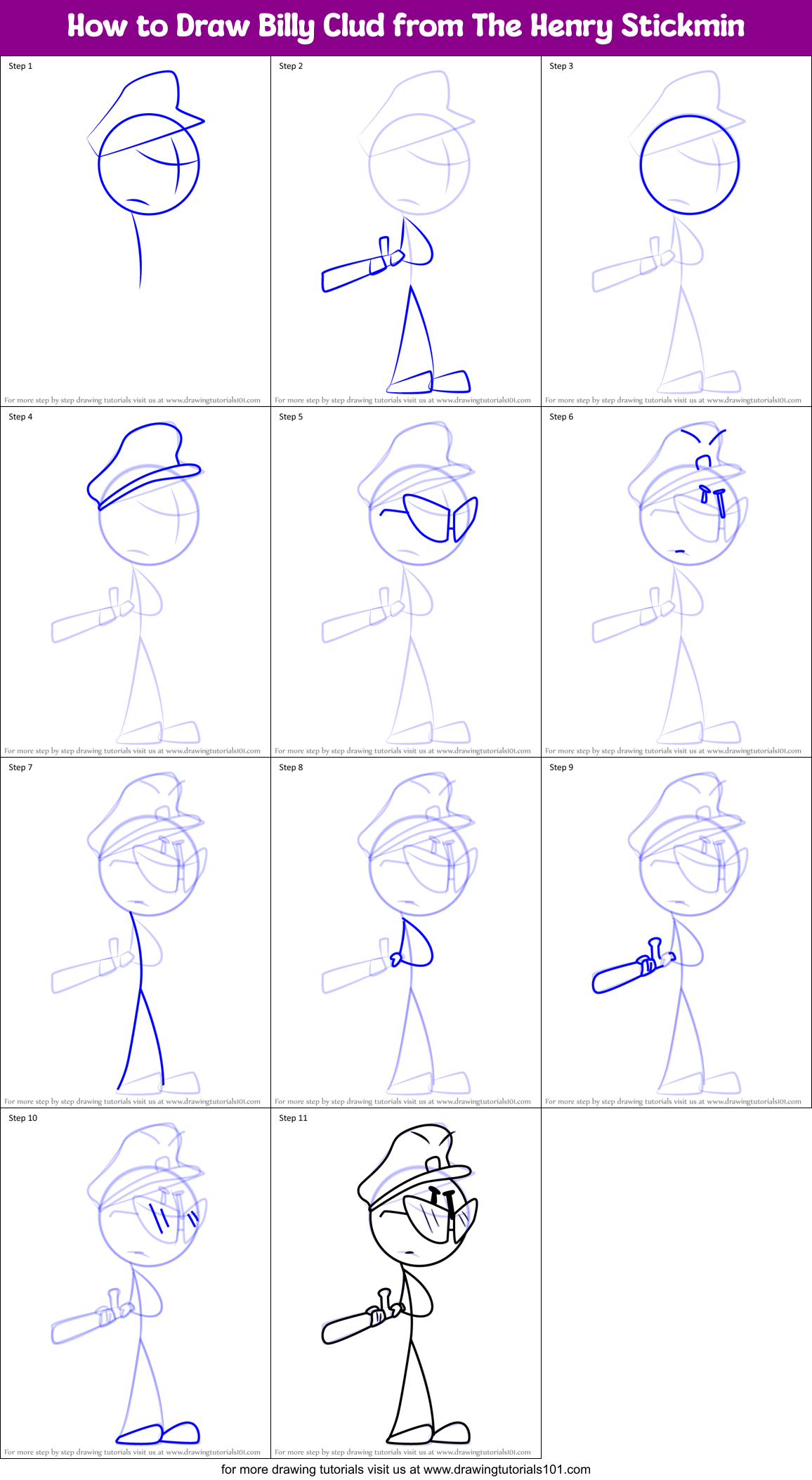 How to Draw Billy Clud from The Henry Stickmin Printable Step by Step