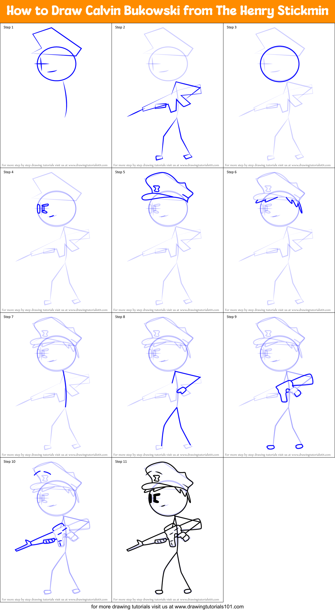 How to Draw Calvin Bukowski from The Henry Stickmin Printable Step by Step