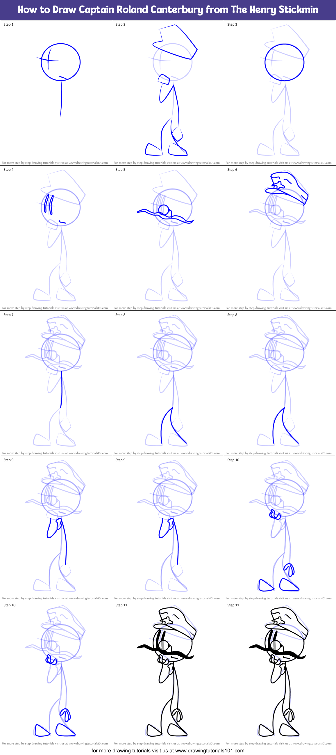 How to Draw Captain Roland Canterbury from The Henry Stickmin Printable Step by Step